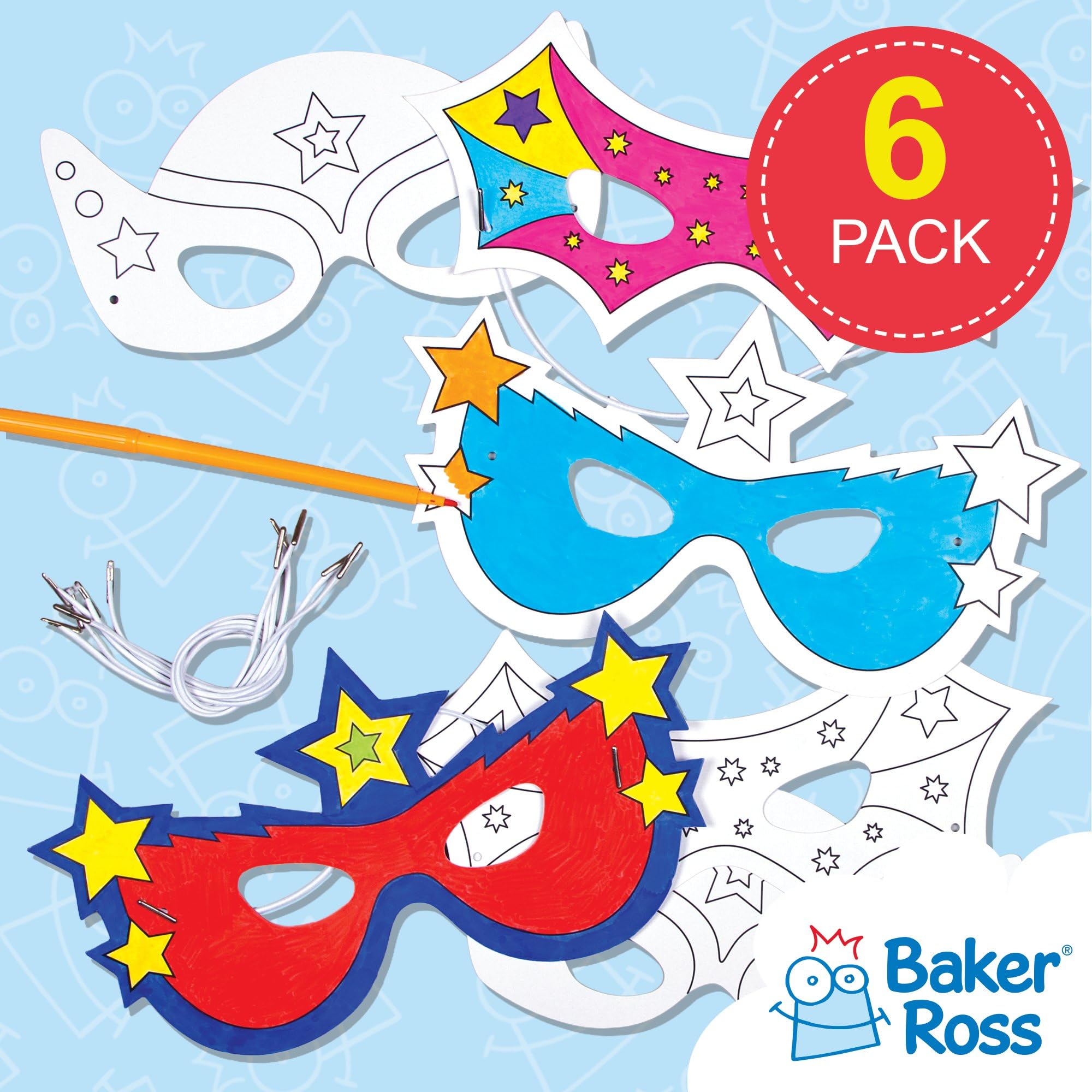 Baker Ross EF624 Star Hero Paper Masks for Decorating - 6 Pack, White | DIY Craft Kit 3