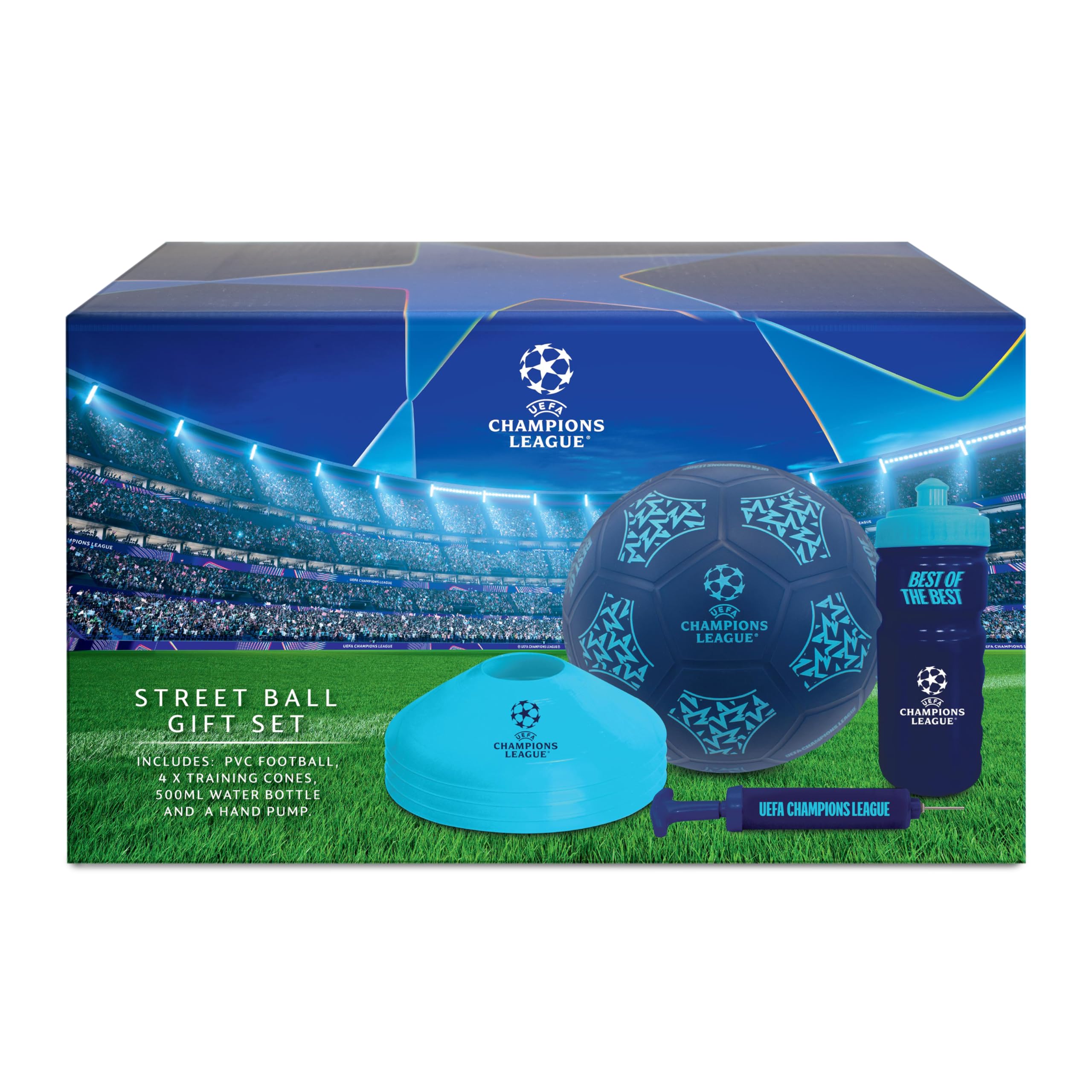 Hy-Pro UEFA Champions League Street Football Set - Size 5 Ball, Pump, Bottle & Cones | All Ages 4