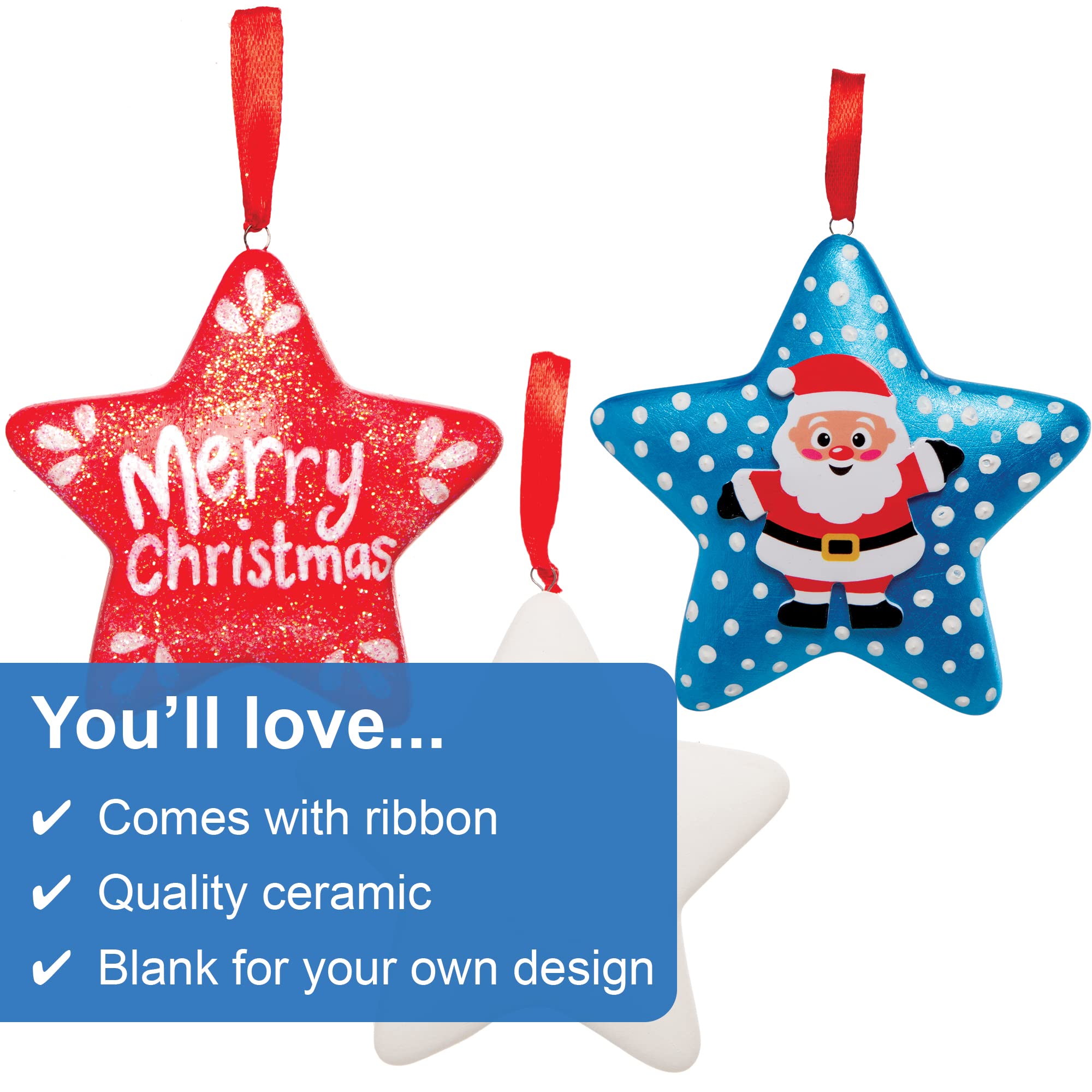 Baker Ross FC109 Christmas Star Ceramic Baubles - Pack of 4, Make Your Own Craft Kit 7