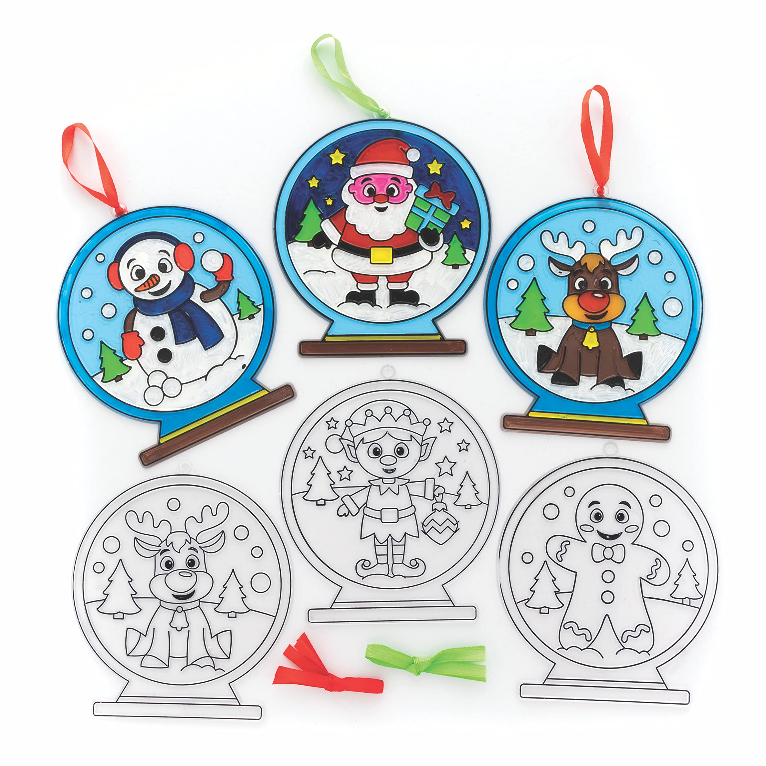 Baker Ross FC181 Christmas Snow Globe Suncatcher Decoration Craft Kit - Pack of 6 | Ages 3+