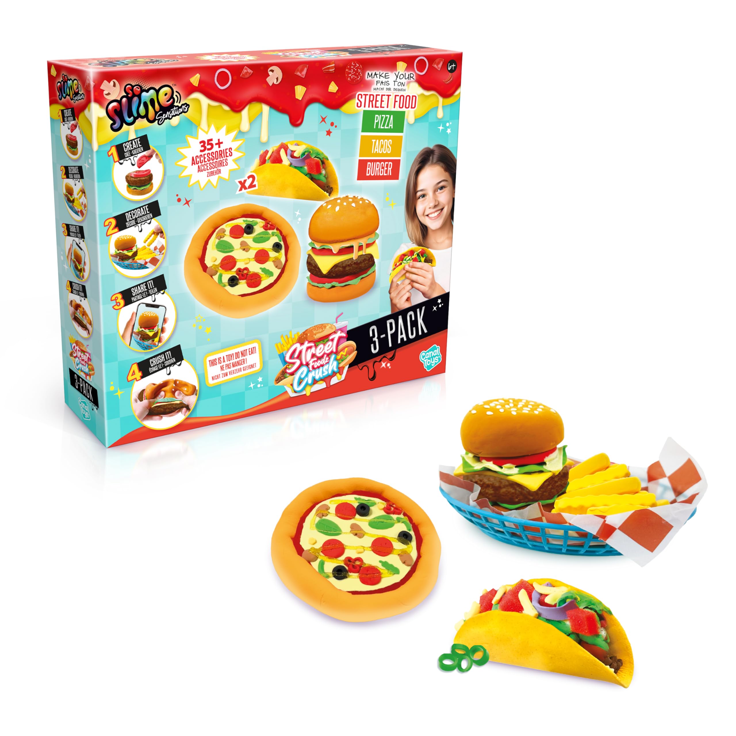 So Slime Sensations Street Food Crush – Create Pizza, Tacos & Burgers Slime Playset for Kids