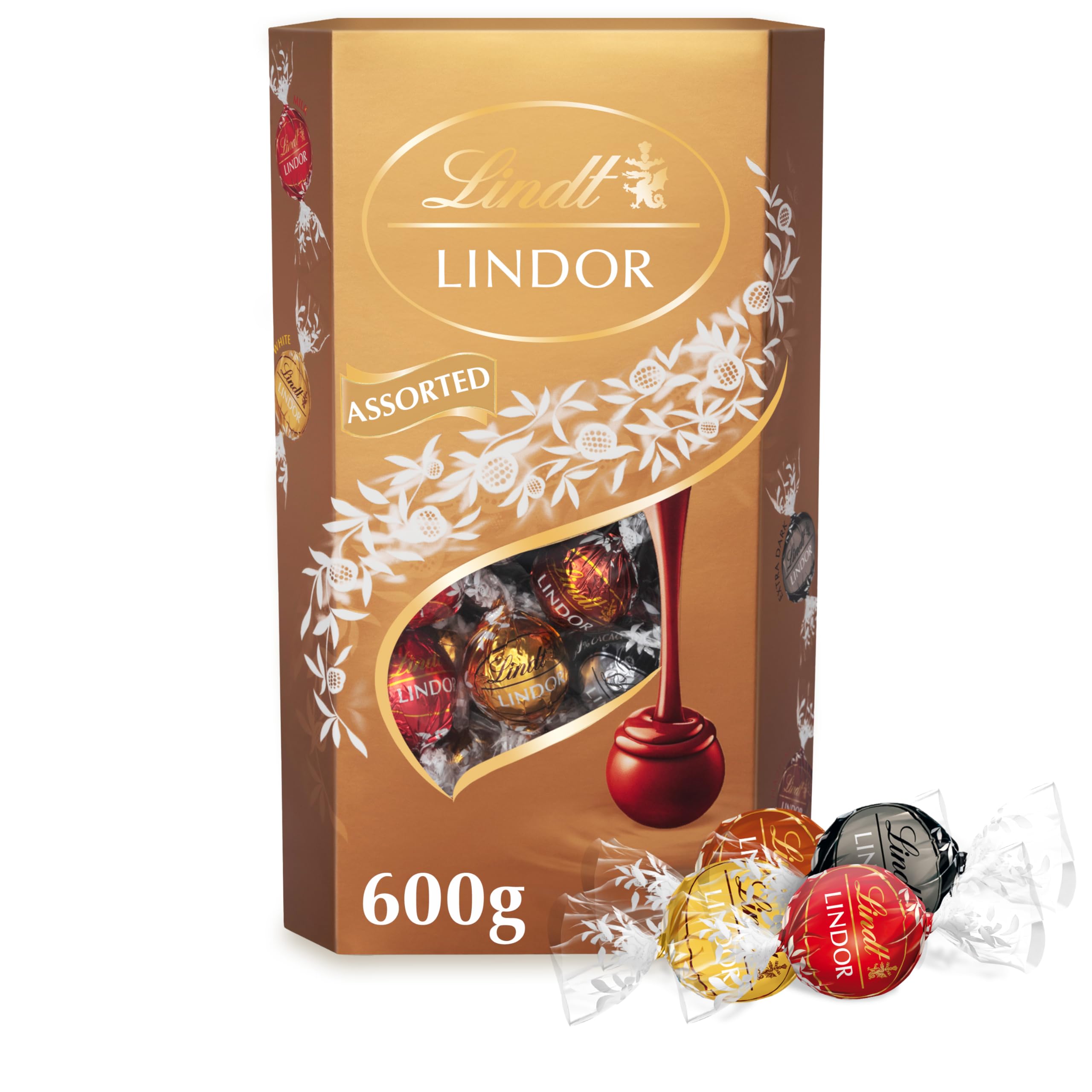 Lindt Lindor Assorted Chocolate Truffles - Smooth Melting Milk, White, Dark & Hazelnut | 600g Box 1