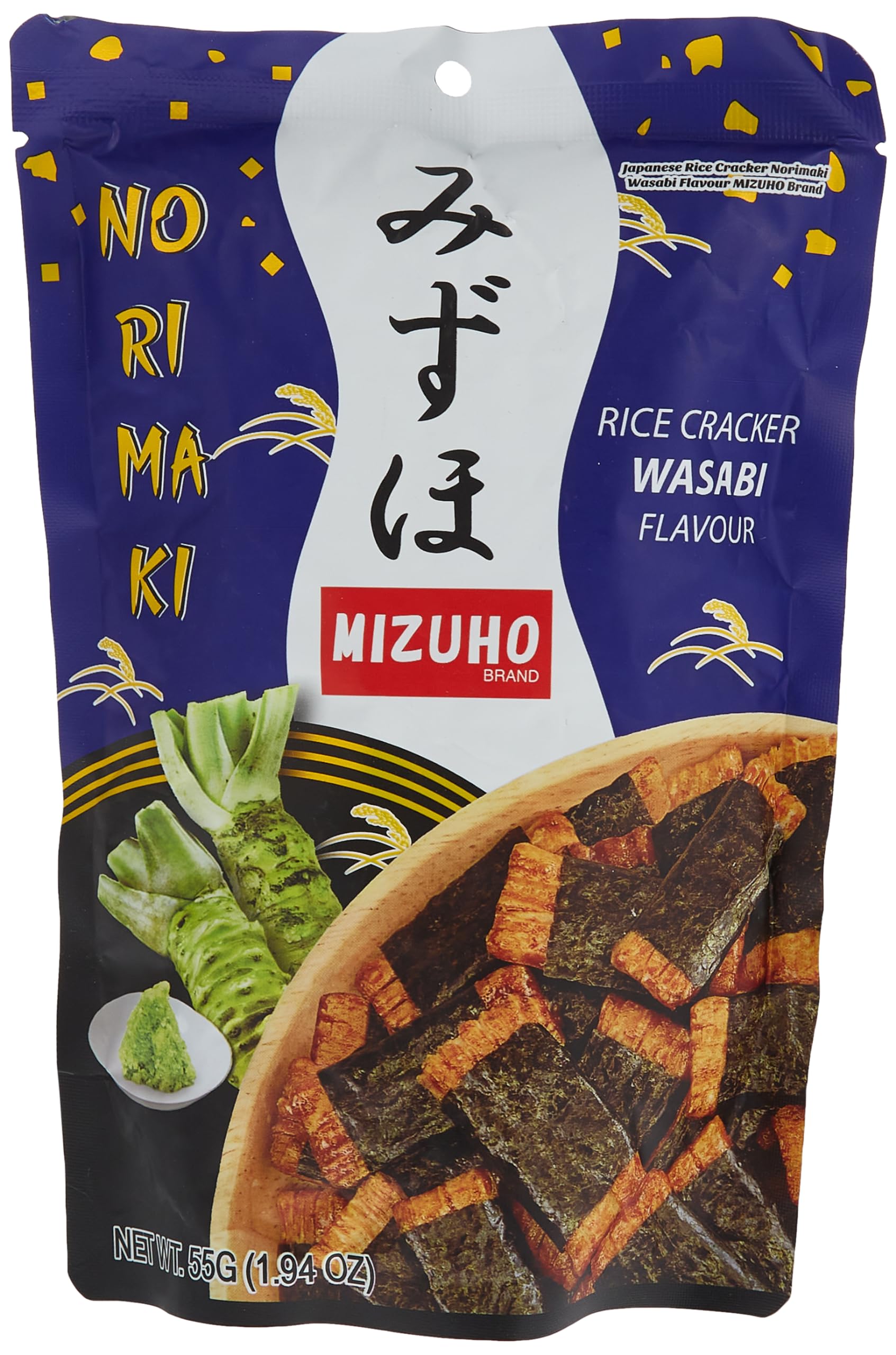 Mizuho - Rice Cracker Wasabi Norimaki Japanese Seaweed-Wrapped Snack