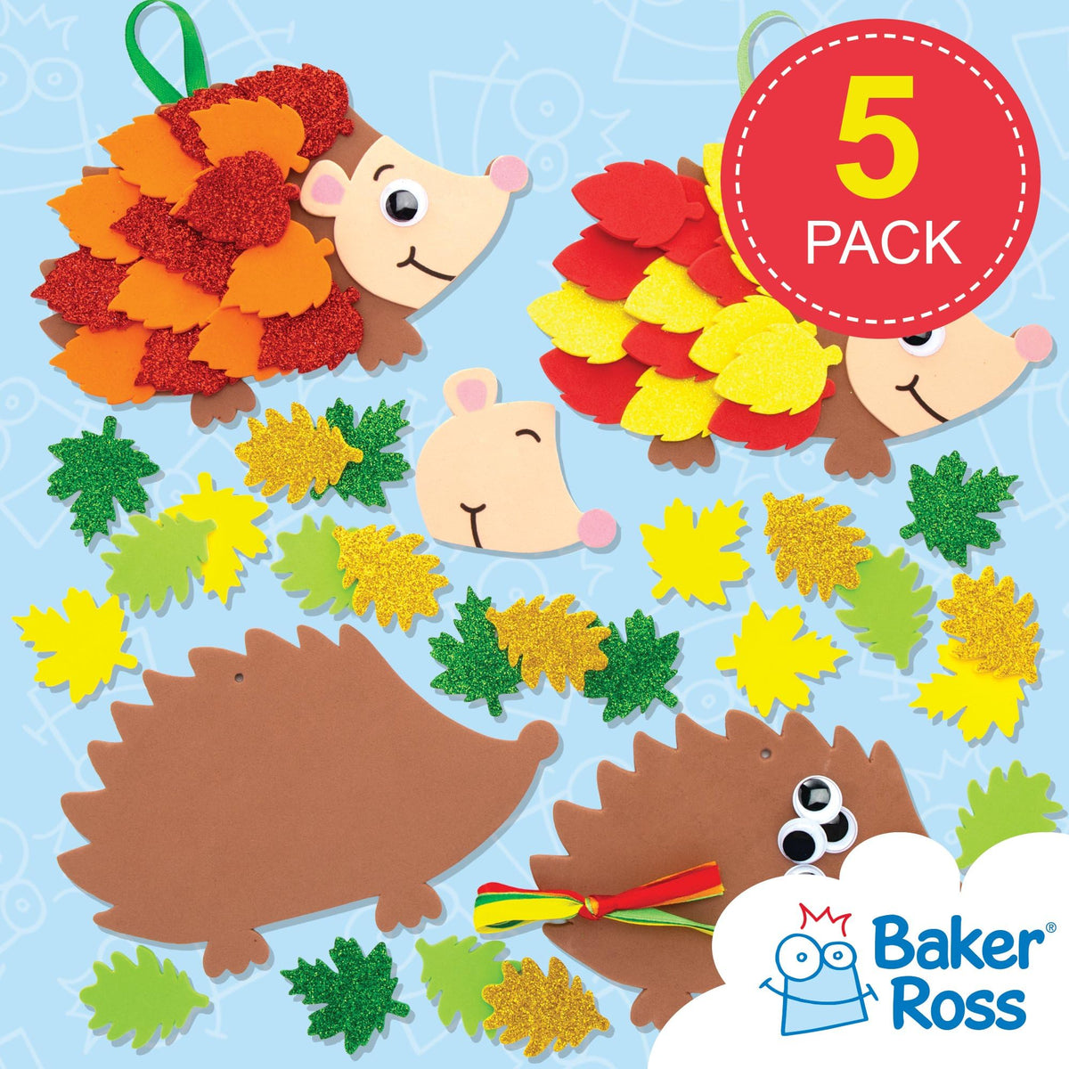 Baker Ross Leafy Hedgehog Kits - Autumn/Winter Arts & Crafts | Pack of 5 | 16cm Hedgehog