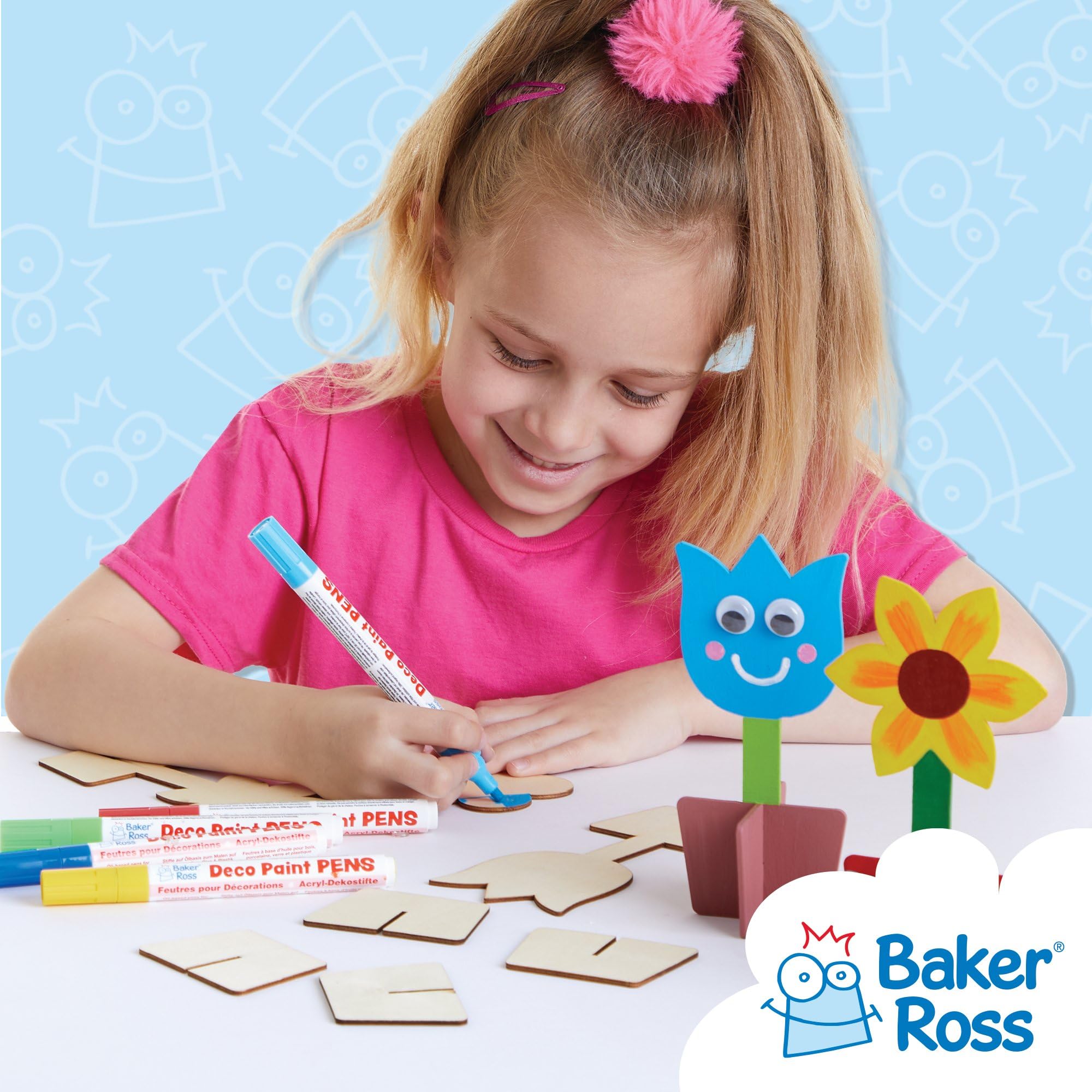 Baker Ross Flower 3D Wooden Stand Up Decorations - Pack of 6 Kits | 16cm Height 4