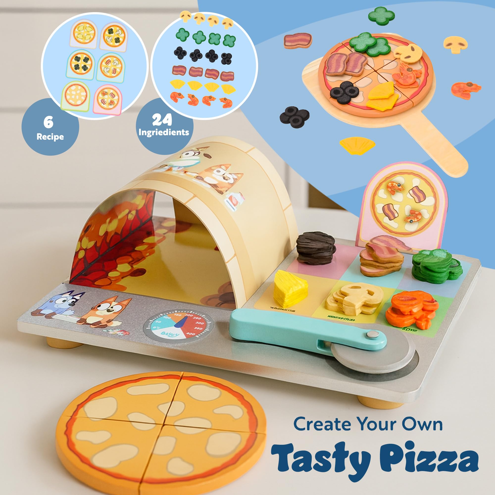 Bluey Pizza Girls Set - 35-Piece Wooden Pretend Play Food Set 11