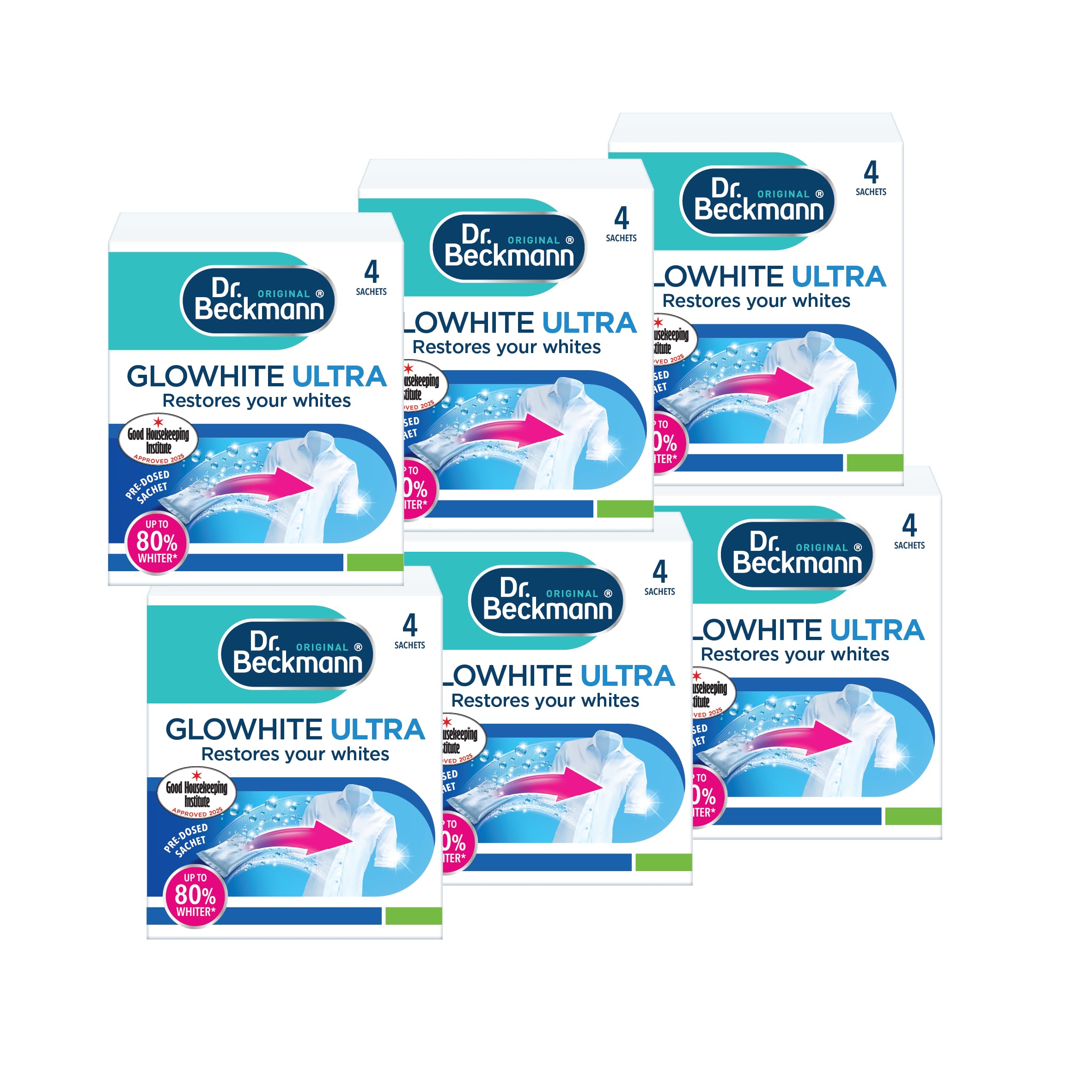 Dr. Beckmann Glowhite Ultra Stain Remover Sachets for Brighter Whites | Pack of 6