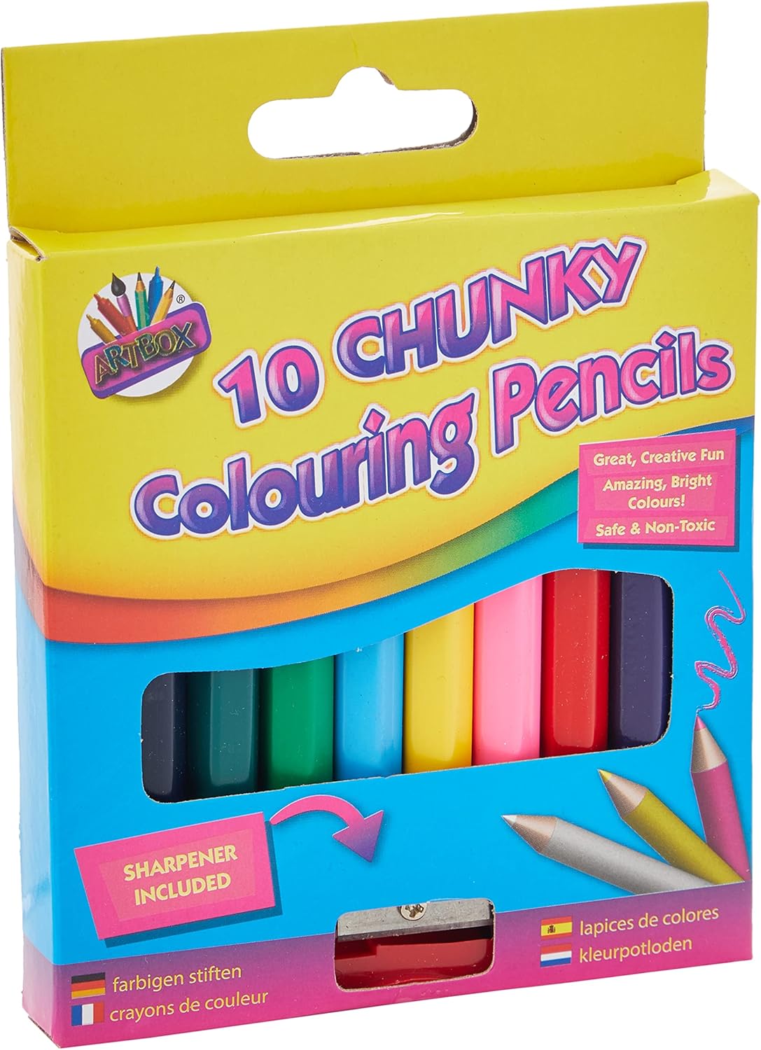 Artbox Chunky Colouring Pencils - 1/2 Size, 10-Pack with Sharpener - Ideal for School 1