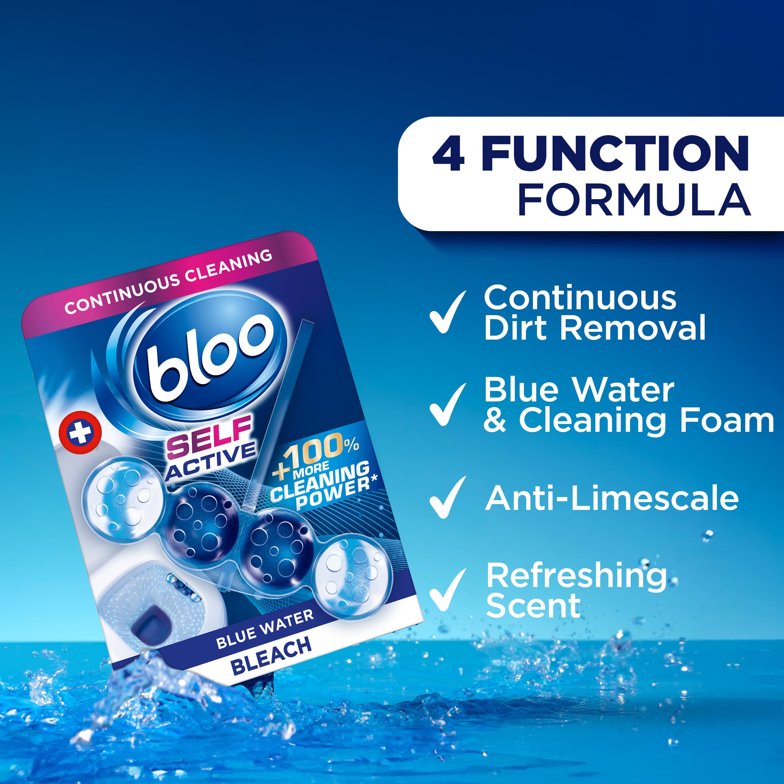 Bloo Self Active Bleach Toilet Rim Block | 4-Function Formula | Pack of 1