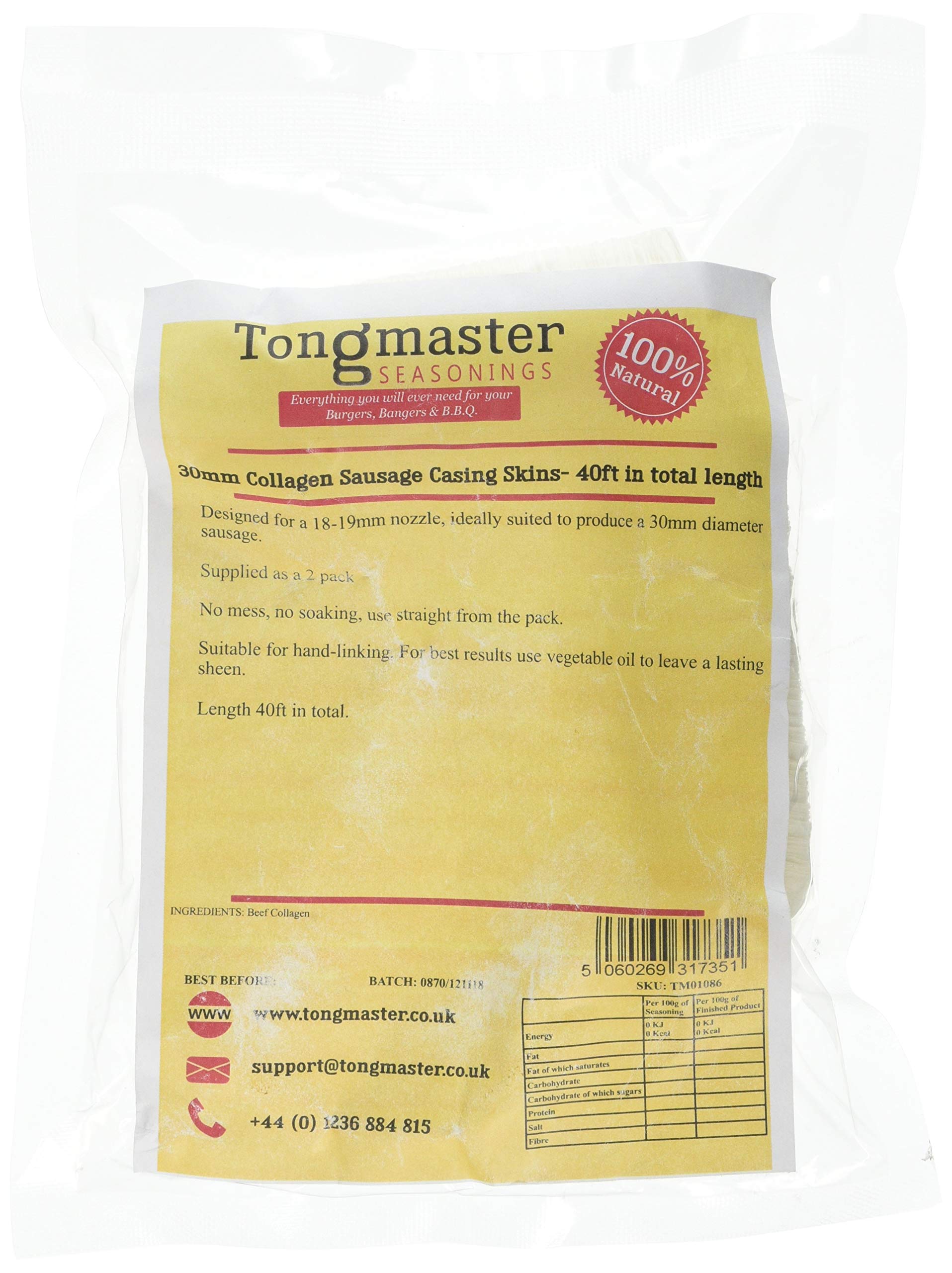 Tongmaster Collagen Sausage Casings - 30mm Diameter | Ready to Use | Professional Results