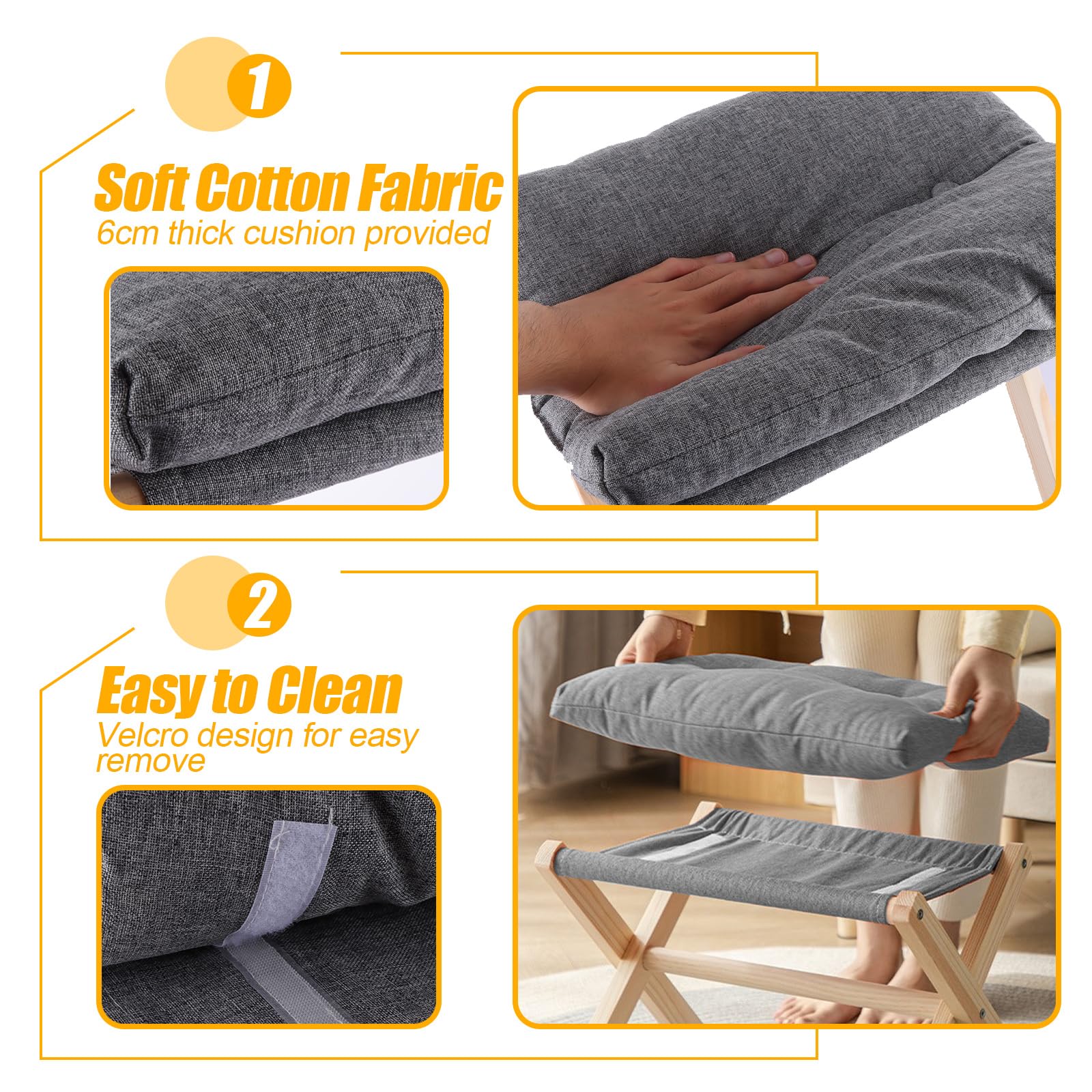 ASelected 40 cm Folding Footrest Stool - Wood Footstool for Living Room, Bedroom, Office 6