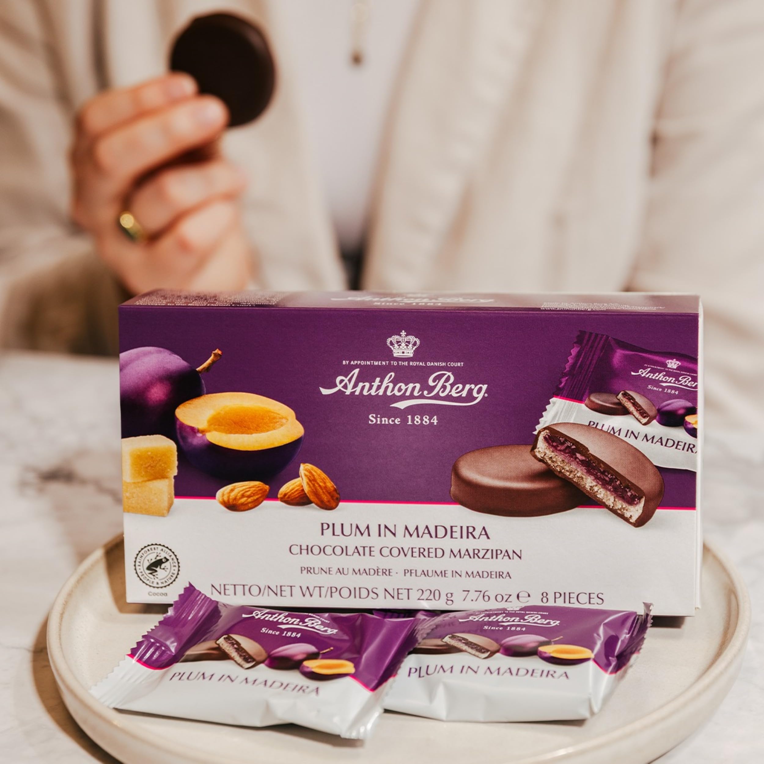 Anthon Berg Dark Chocolate Covered Marzipan Treats with Plum in Madeira 220g 5