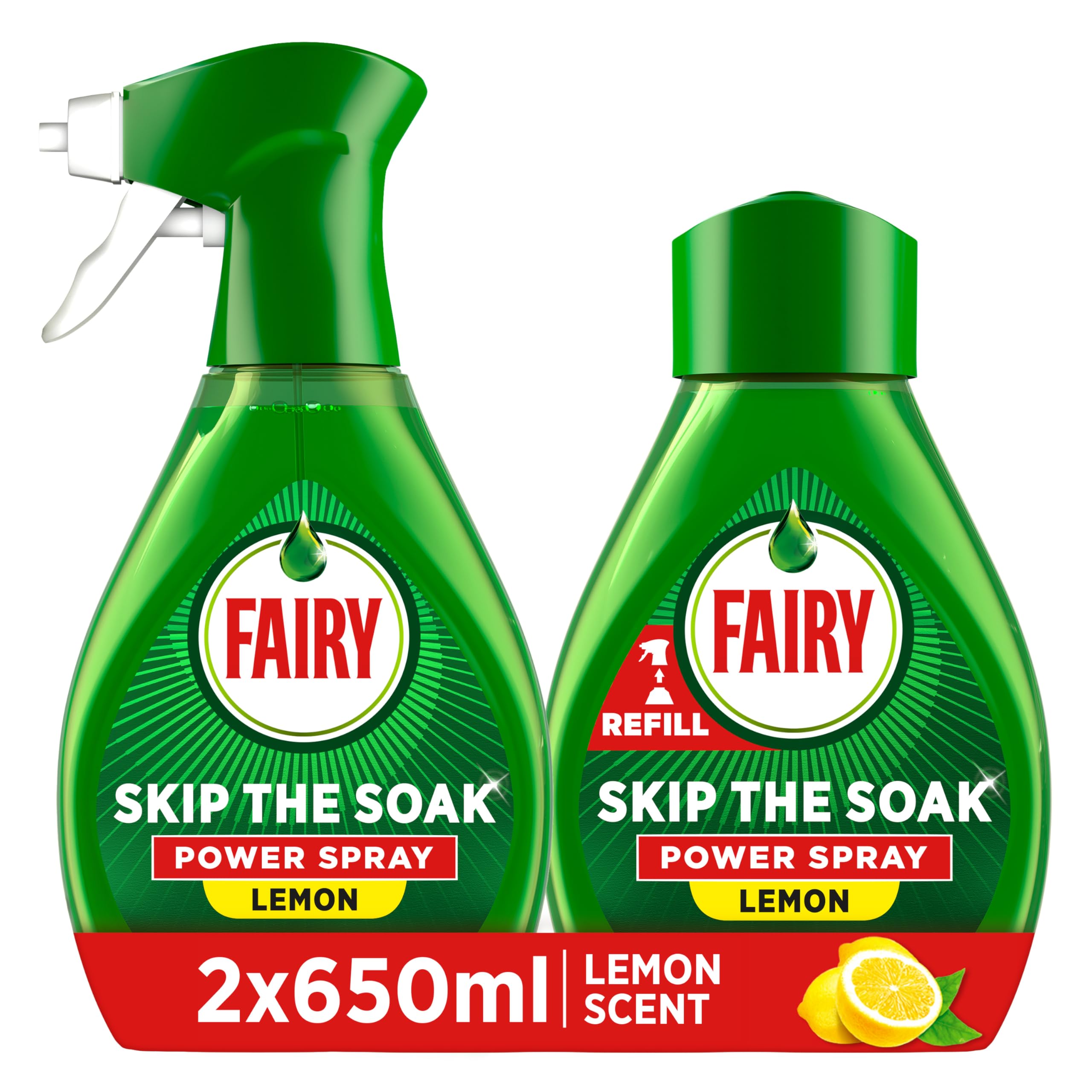 Fairy Skip the Soak Dish Power Spray + Refill Lemon 2x650ml Pre-Treatment 1