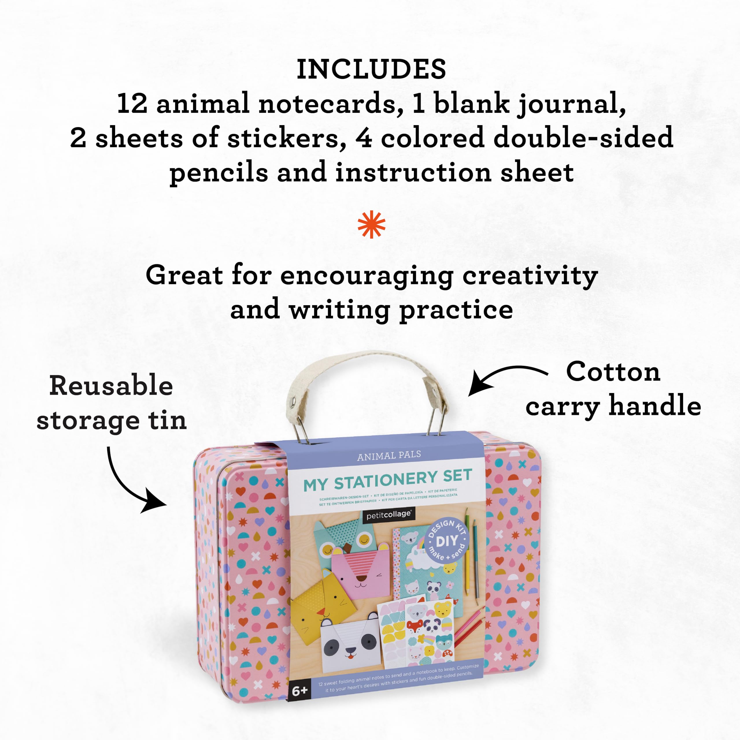 Petit Collage Comprehensive Stationery Craft Kit - Ages 6+ | Includes 12 Notecards, Journal, Stickers & Pencils | Reusable Tin 3