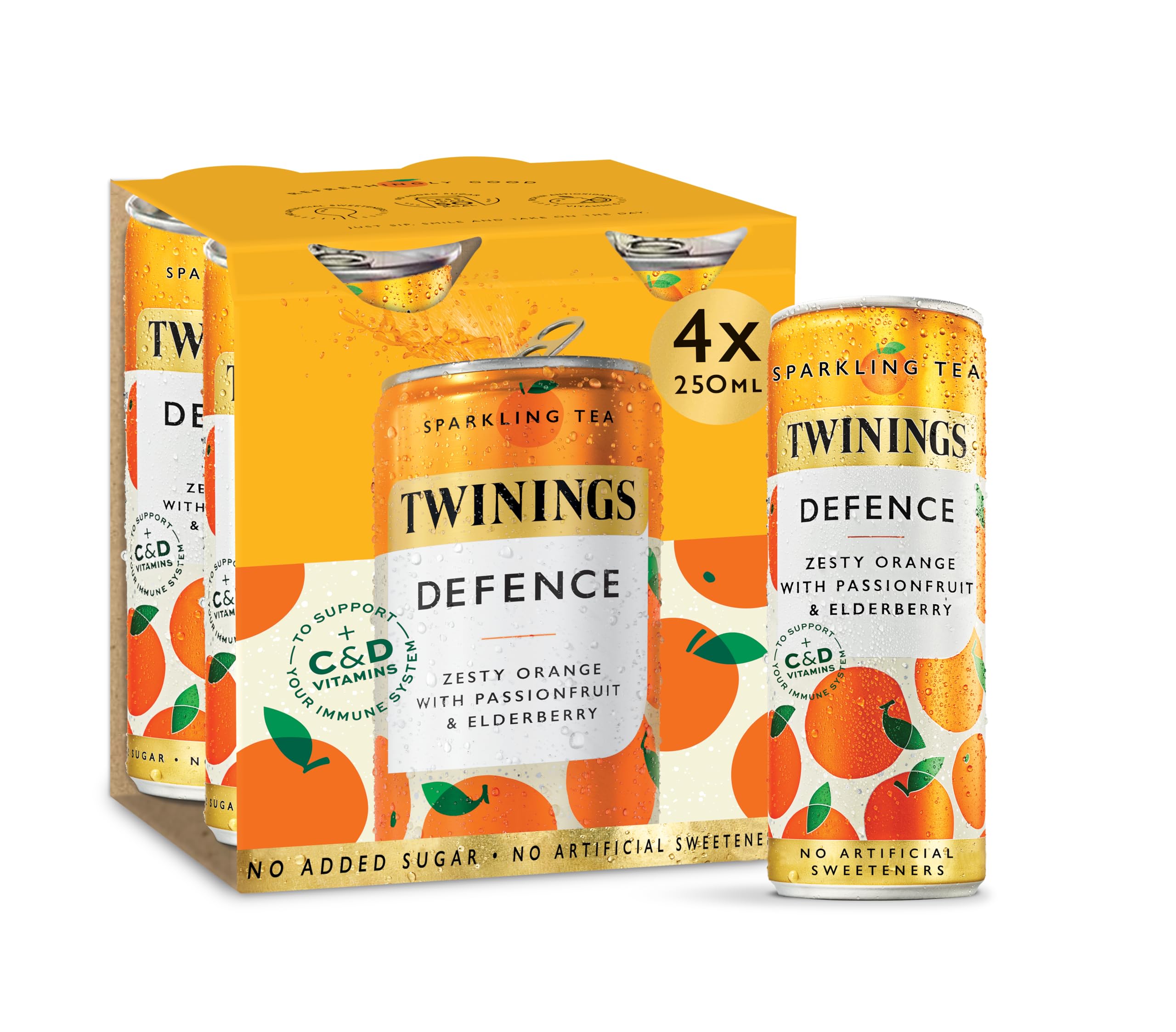 Twinings Defence – Sprudeltee mit Orangen- und Passionsfruchtgeschmack – Erfrischend, ohne Zuckerzusatz, vegan, kalorienarm