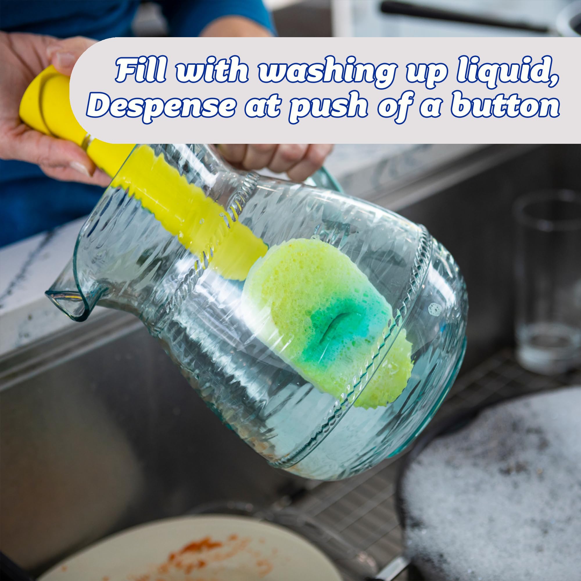 Scrub Daddy Dish Daddy Wand & Connector Head - Soap Dispensing Dish Brush with Texture-Changing Sponge, Built-in Scraper & Stand - Yellow 7