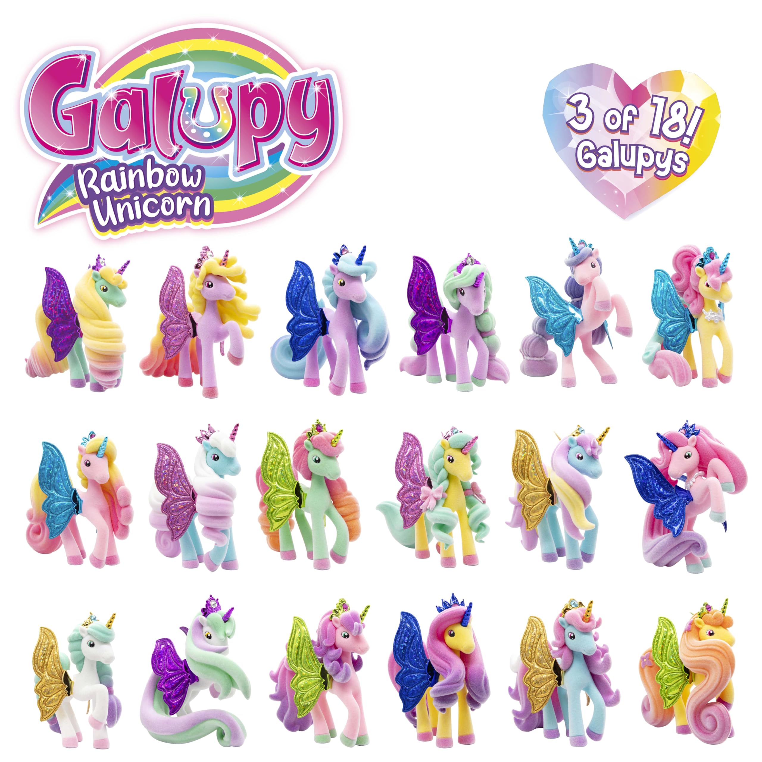 Galupy Rainbow Unicorn Toy Set - 3 Pack Collectable Figures with Swarovski Crystals 2