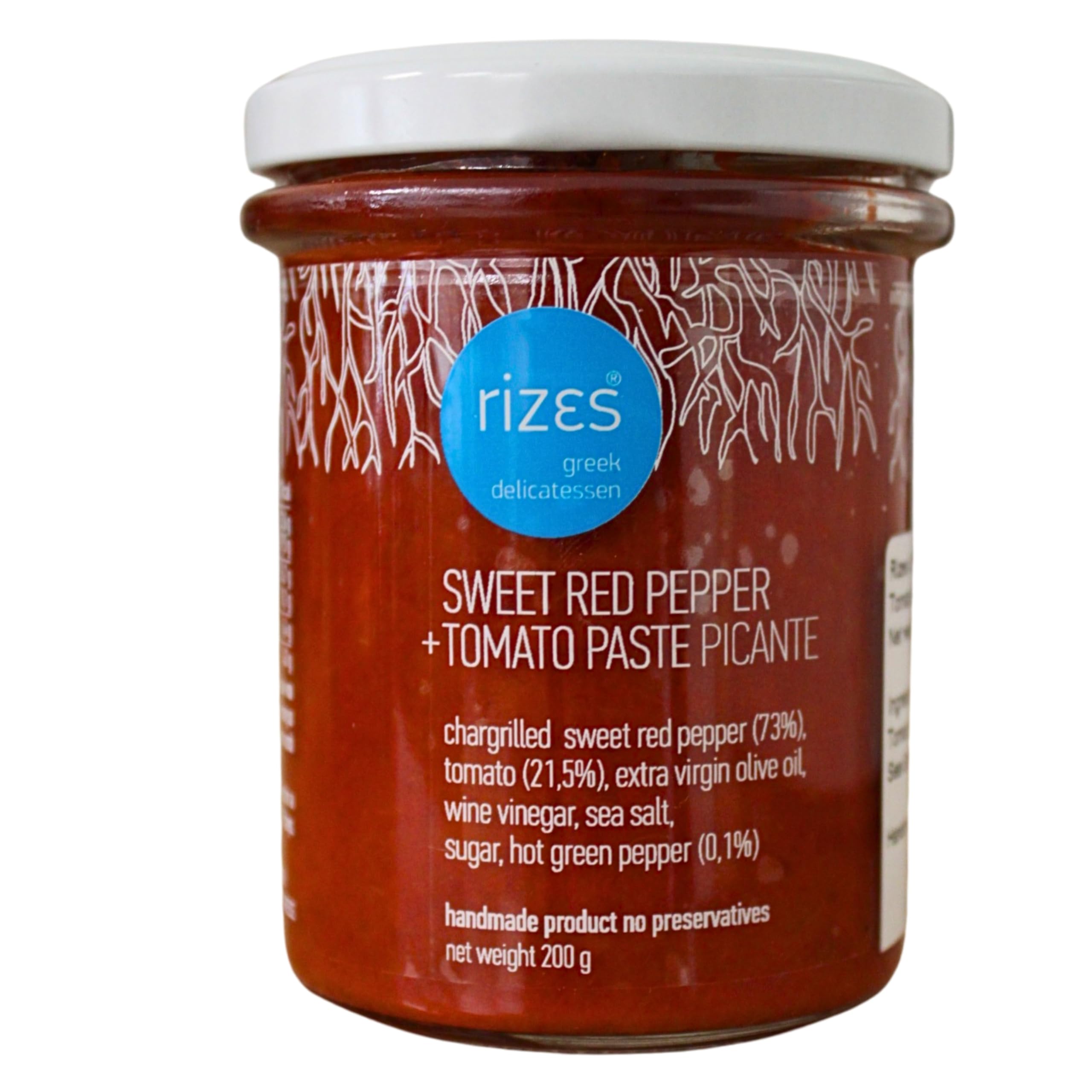Rizes Greek Delicatessen Sweet Red Pepper & Tomato Paste Picante | 200g Jar | Made in Greece