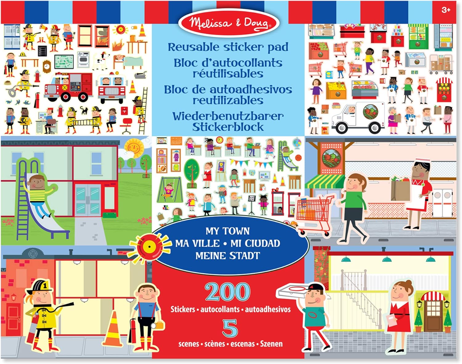 Melissa & Doug Reusable Sticker Pad - My Town | 200 Stickers & 5 Scenes | Ages 3+
