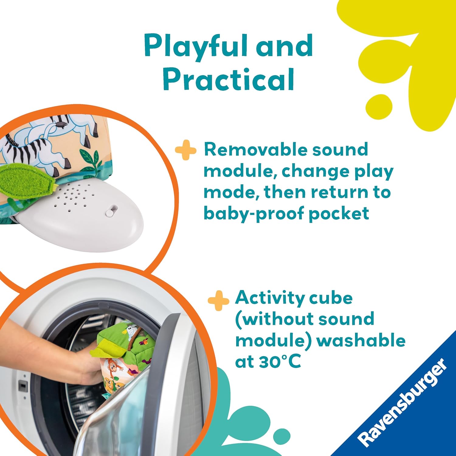 Ravensburger Play+ Roll & Play Sound Cube Wild Animals - Musical Baby Toy for 6 Months+ 4