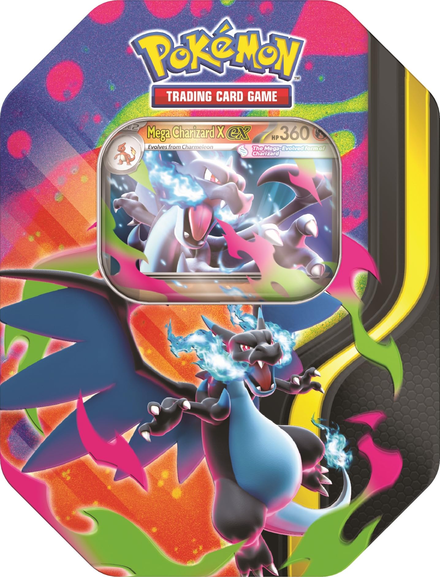Pokémon TCG: Mega Charizard Tin featuring Mega Charizard X ex or Y ex | 4 Booster Packs