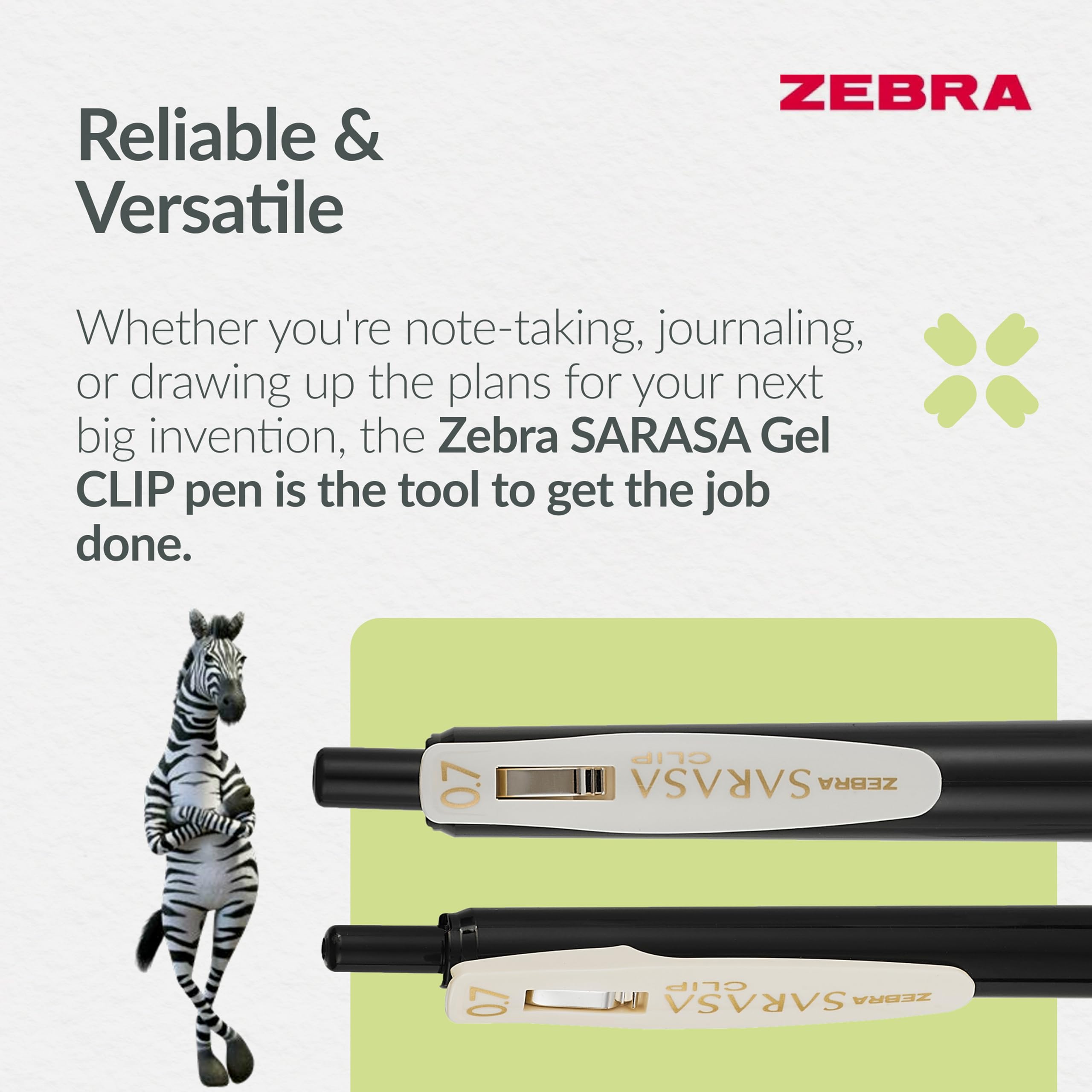 Zebra Pen SARASA CLIP Gel Pen - 0.7mm Medium Point, Vintage Black Ink, Retractable, 2 Pack 6