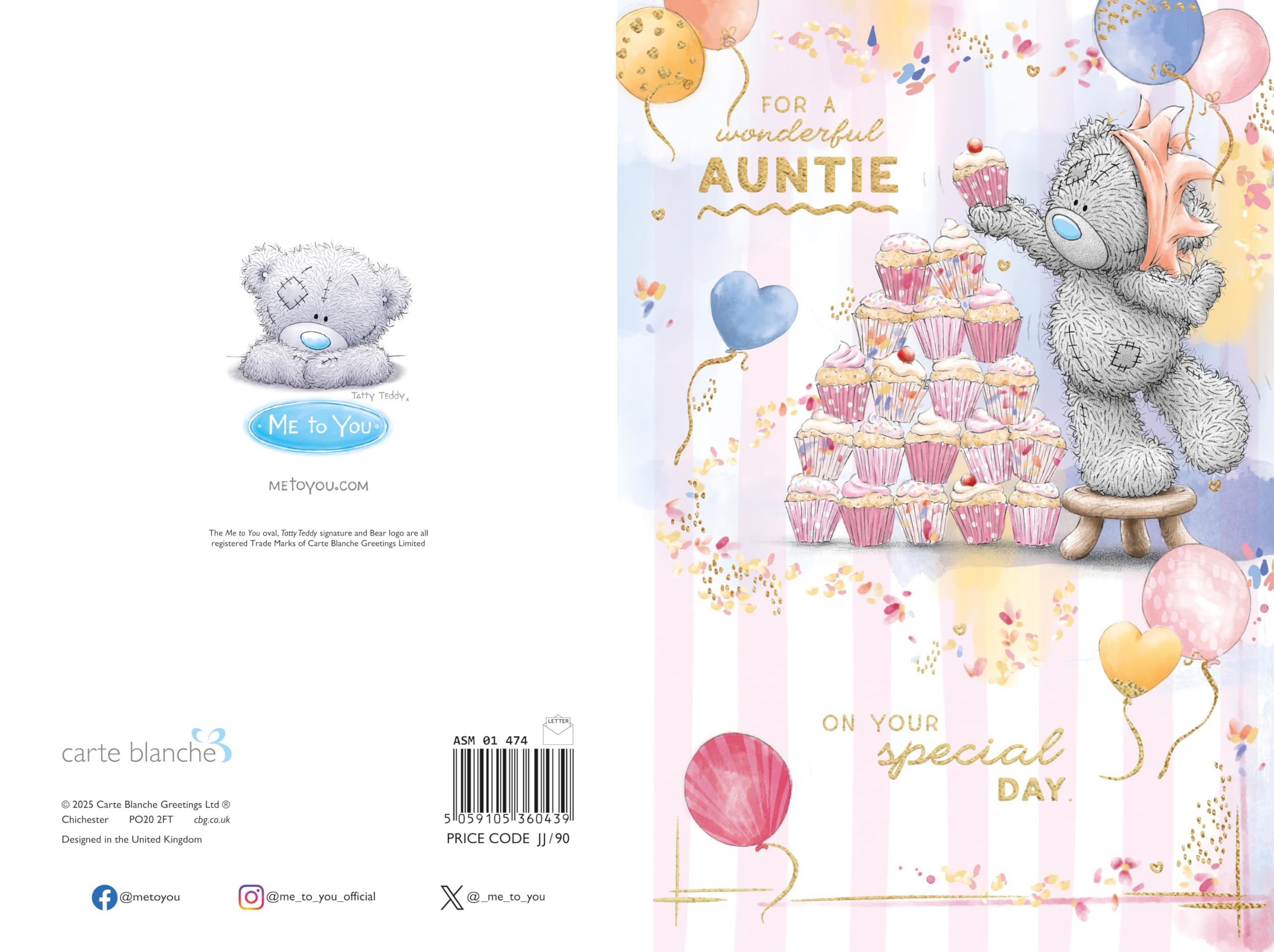 Me To You Tatty Teddy Wonderful Auntie Bear Stacking Cupcakes Luxury Gold Foil Birthday Card | 6 x 9 Inch 2