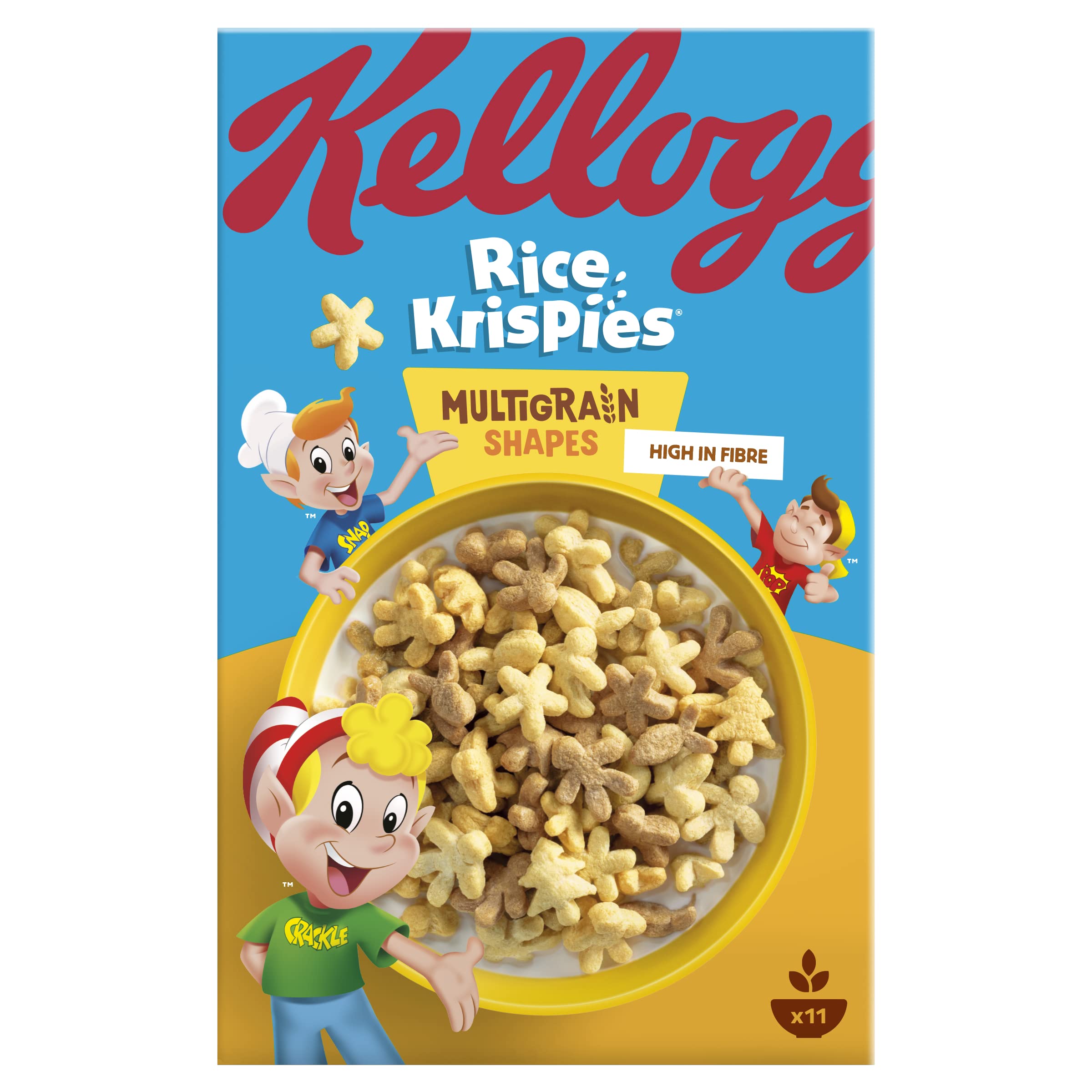 Kellogg's Rice Krispies Multigrain Shapes Cereal - High in Fibre, Sweetened Rice & Oat Shapes | 350g