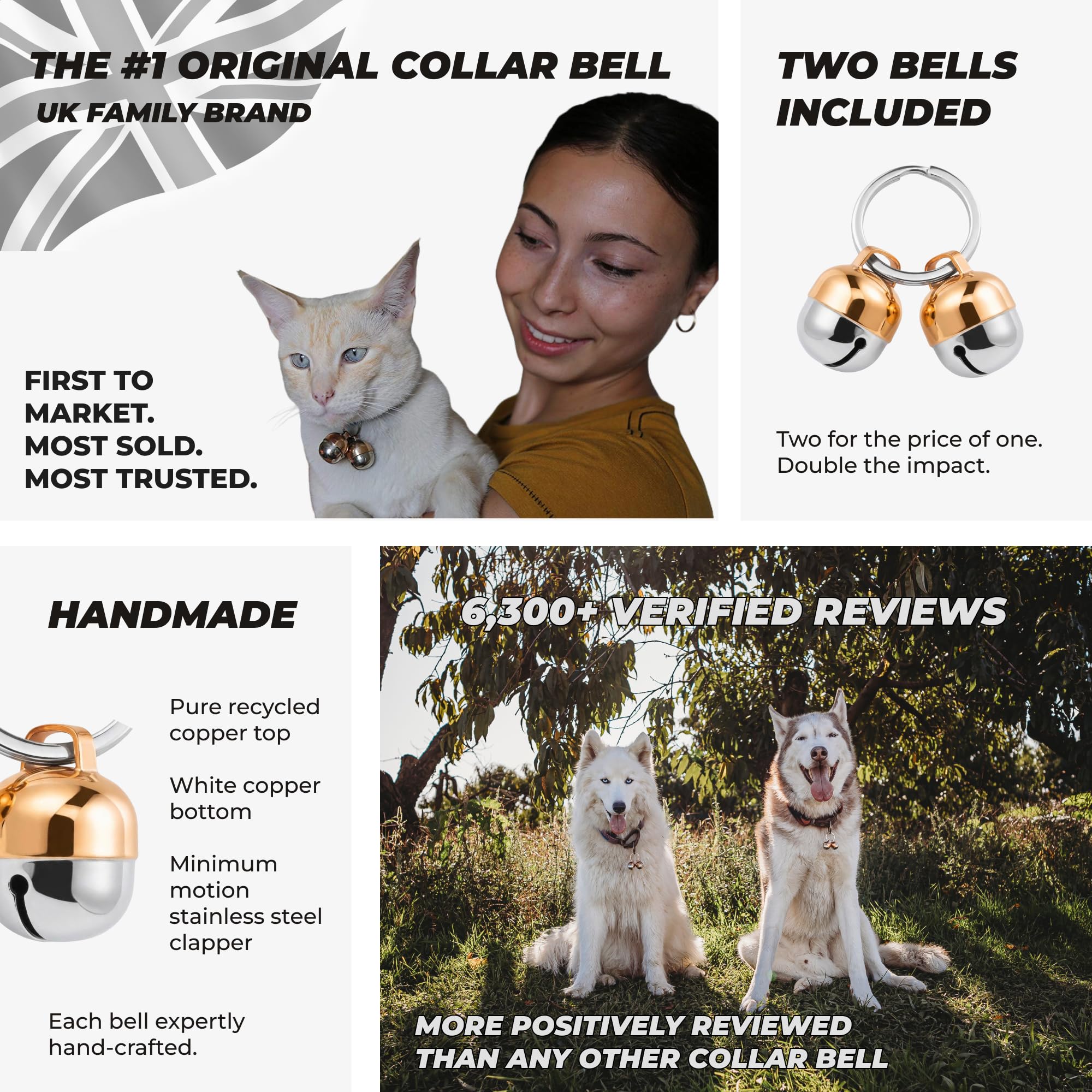 Beau's Bells Loud Copper Pet Bells - Wildlife Protection | Pet Tracking | Split Ring Clasp