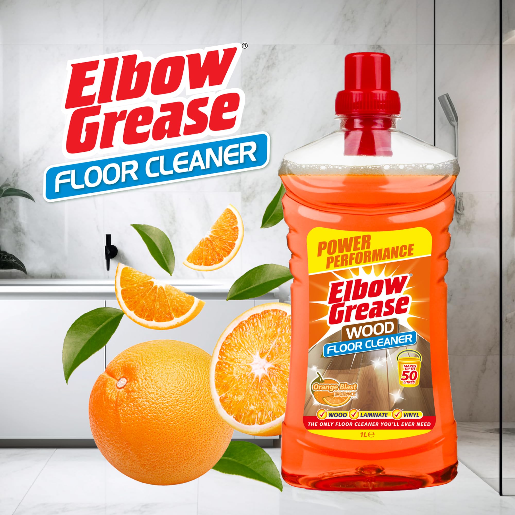 Elbow Grease Concentrated Floor Cleaner - Orange Scent, No Rinse Formula | Makes up to 50 Litres
