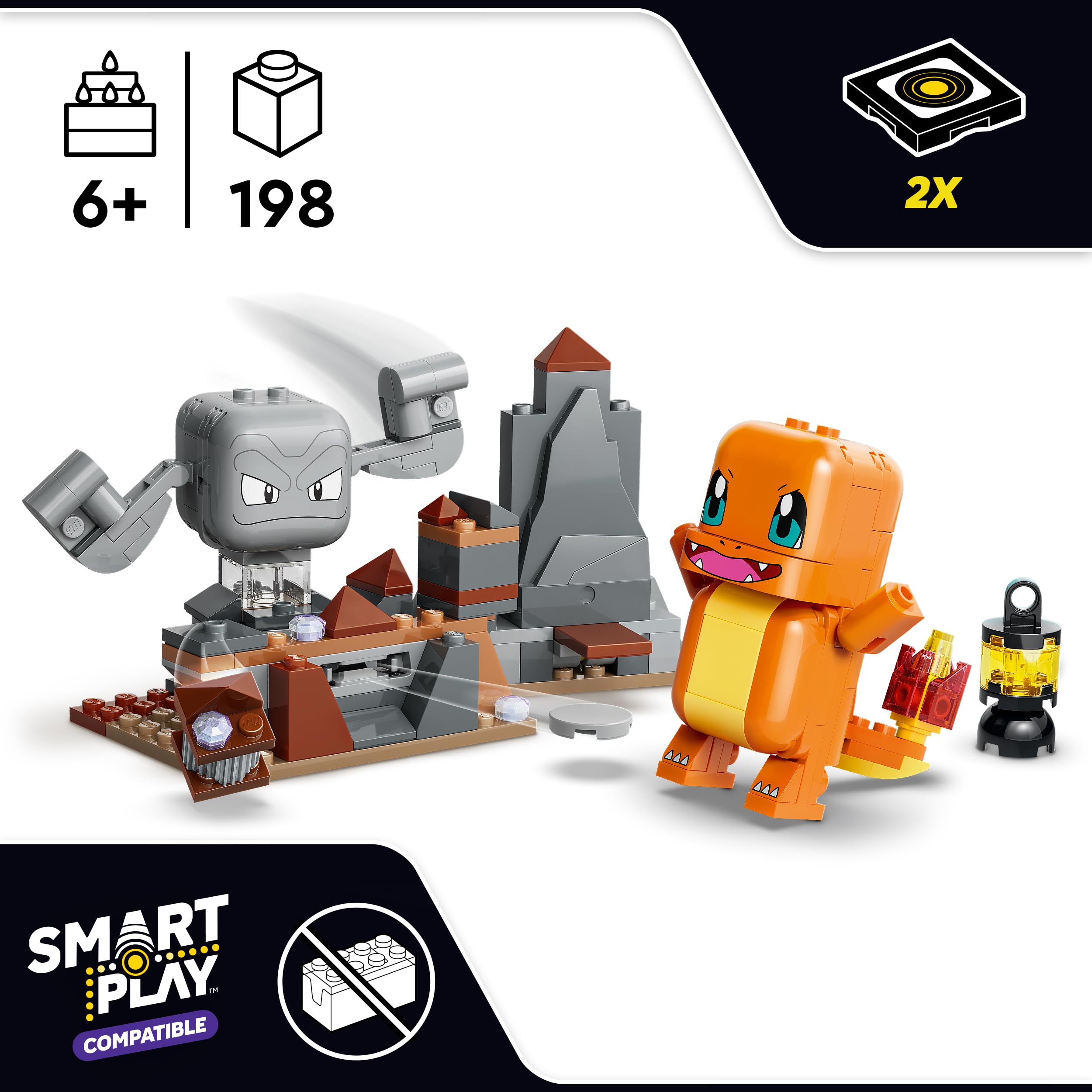 LEGO Pokémon SMART Play: Charmander and Geodude’s Cavern Clash Building Set | Ages 6+