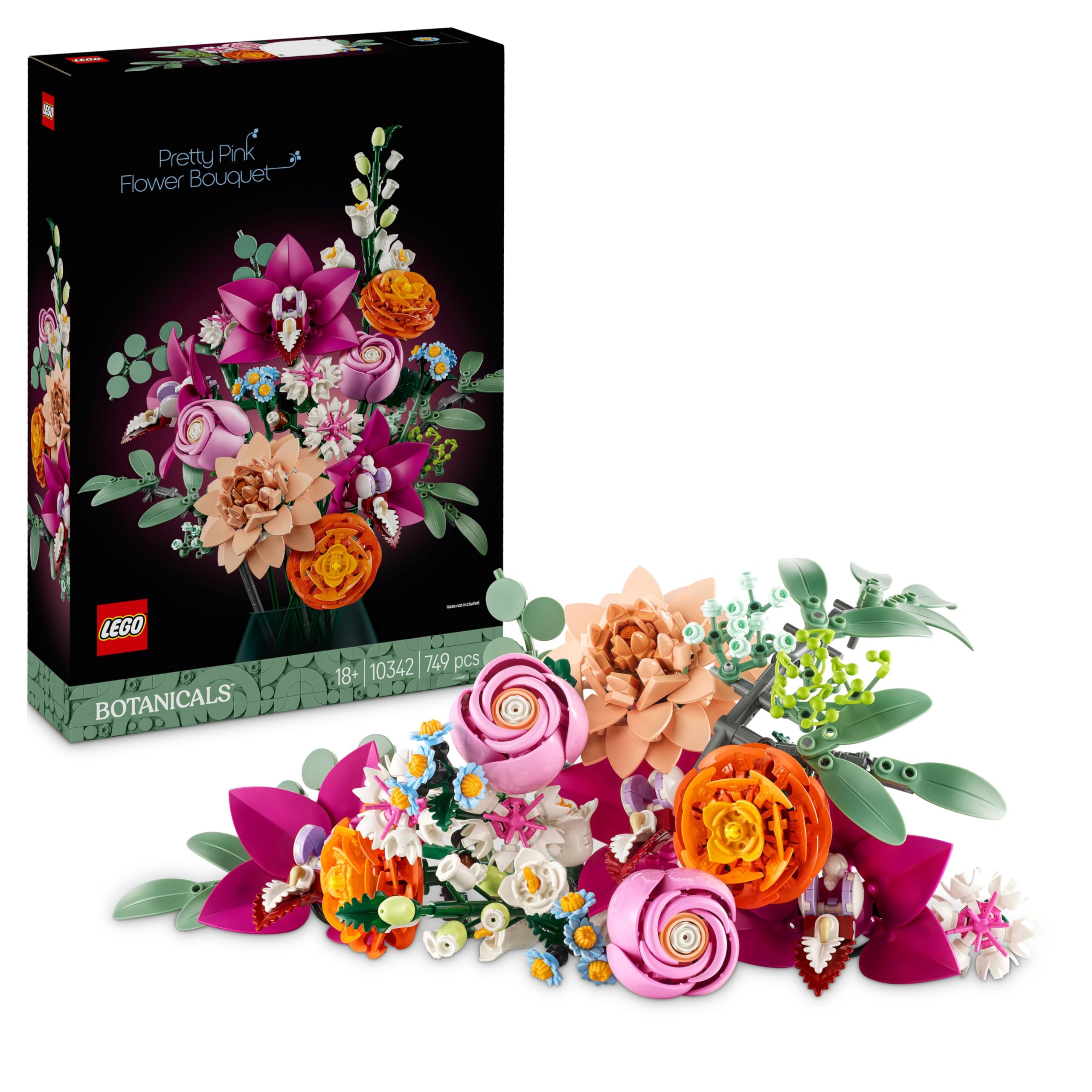 LEGO Pretty Pink Flower Bouquet 10342 - Buildable Floral Home Decor Set for Adults