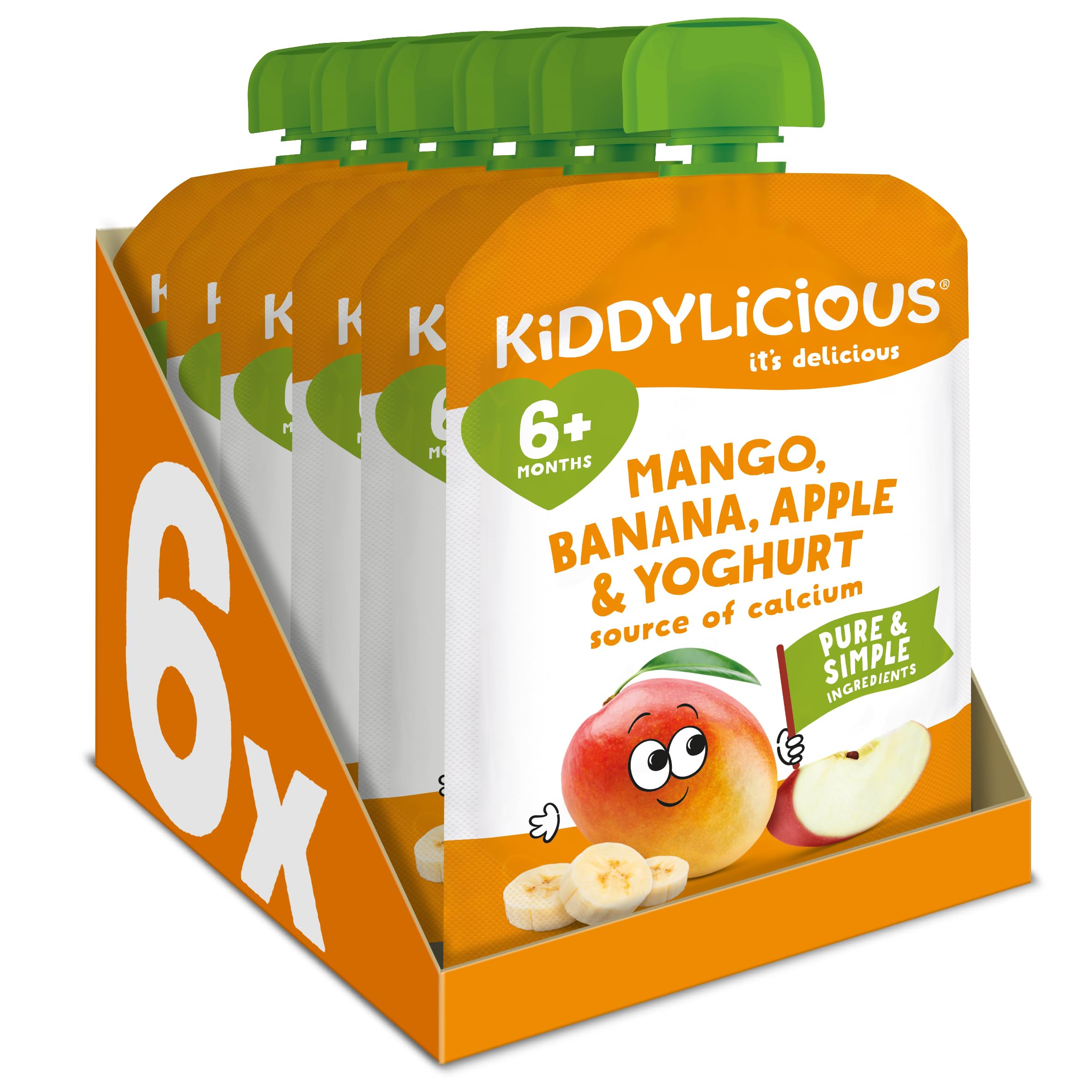 Kiddylicious Mango, Banana & Apple Fruit Pouches - 6 x 100g | Suitable for 6+ Months 1