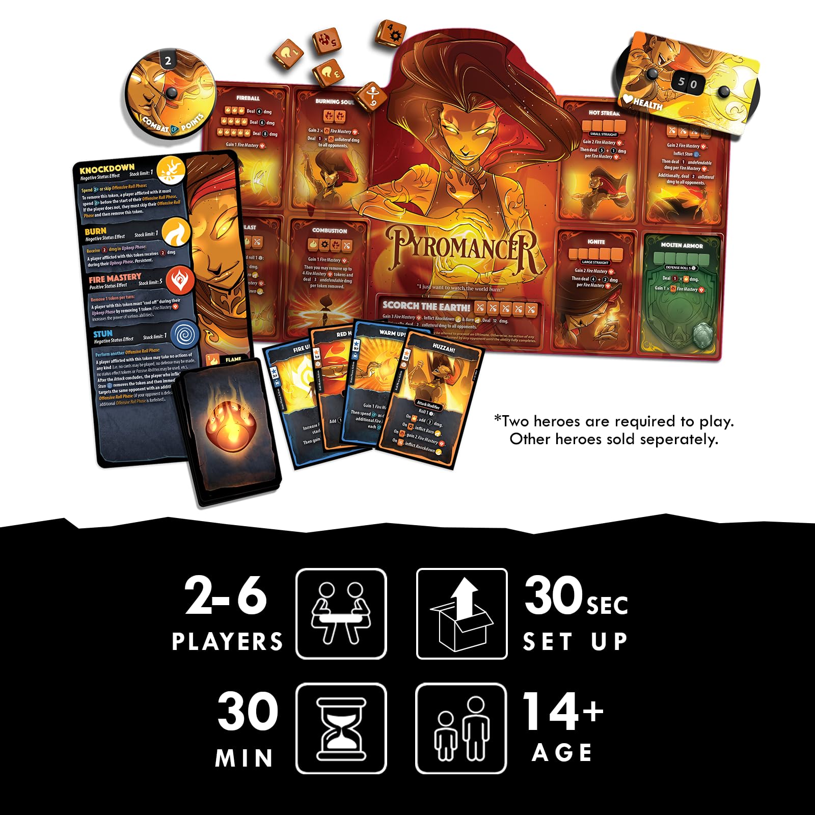Dice Throne Pyromancer Hero Pack - High Damage Fire Playstyle | 2-4 Players | Ages 8+ 2