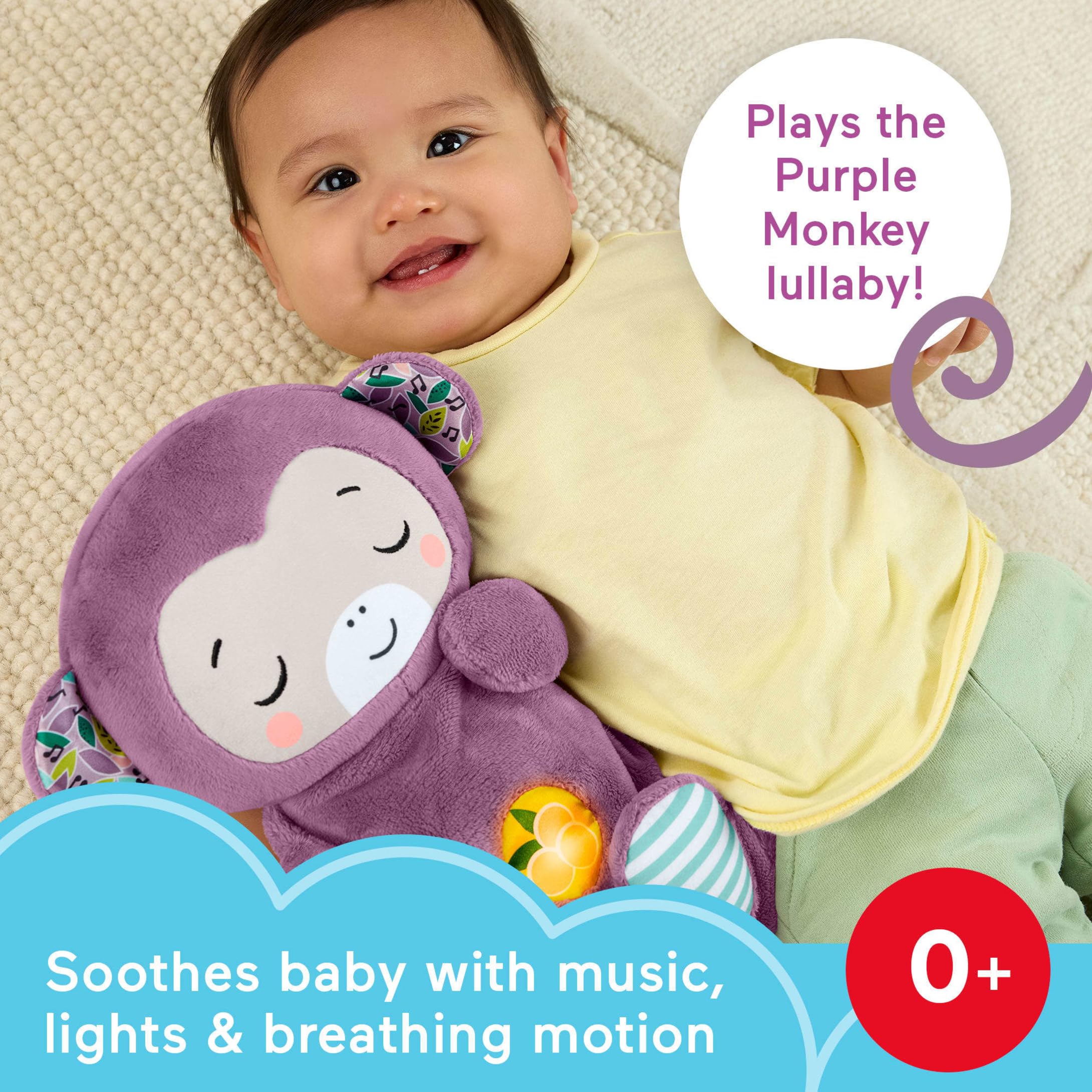 Fisher-Price Soothe 'n Snuggle Purple Monkey Plush - Musical Sound Machine with Breathing Motion & Lights for Newborns 0+ 8