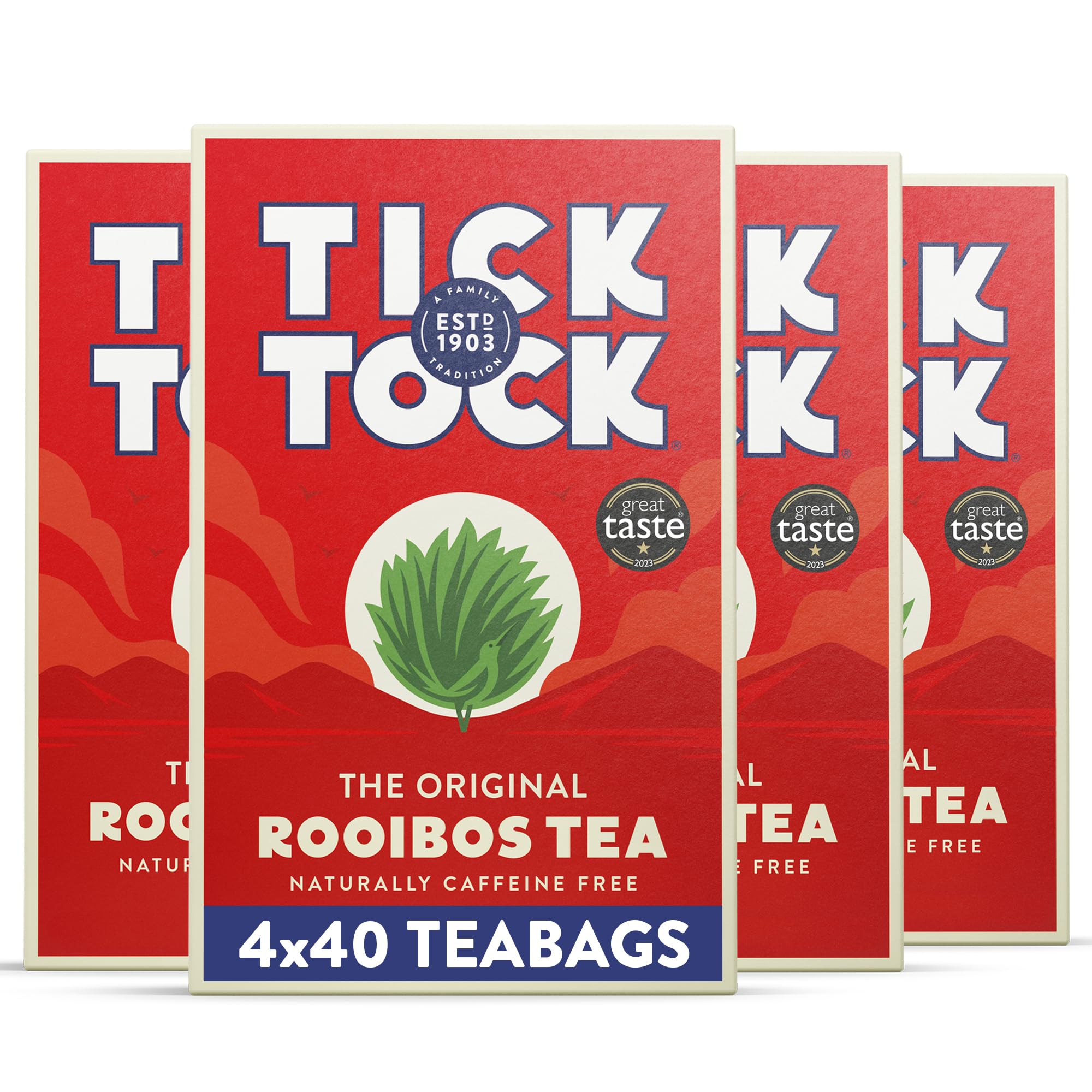 Tick Tock Caffeine-Free Rooibos Tea - 160 Teabags (4 x 40 Pack) | Antioxidant Rich 1