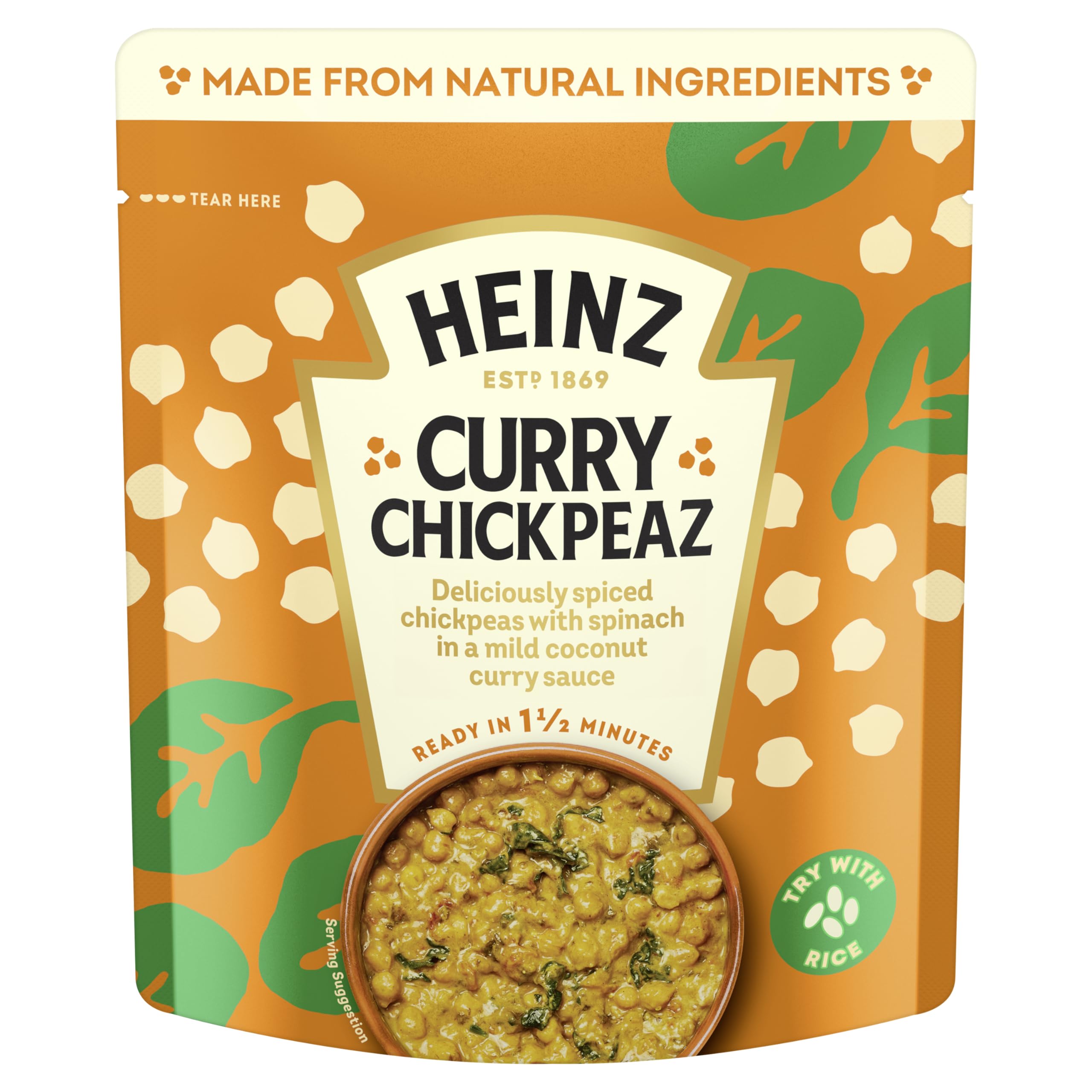 HEINZ Curry Chickpeas with Coconut and Spinach - Meal for One, Ready in 1.5 Mins 1