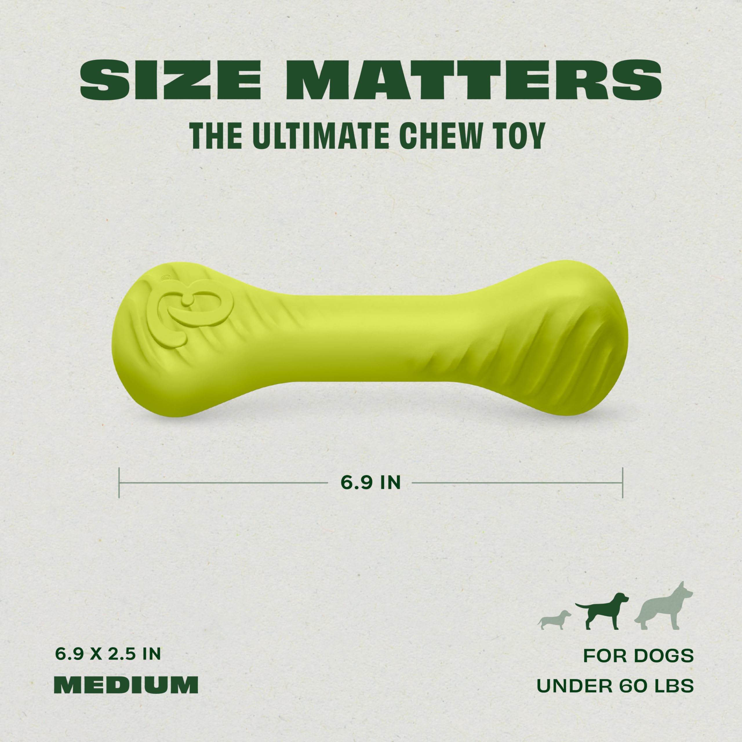 Benebone Natural Rubber Dog Bone Chew Toy - Medium Size, Green, Dishwasher Safe 5