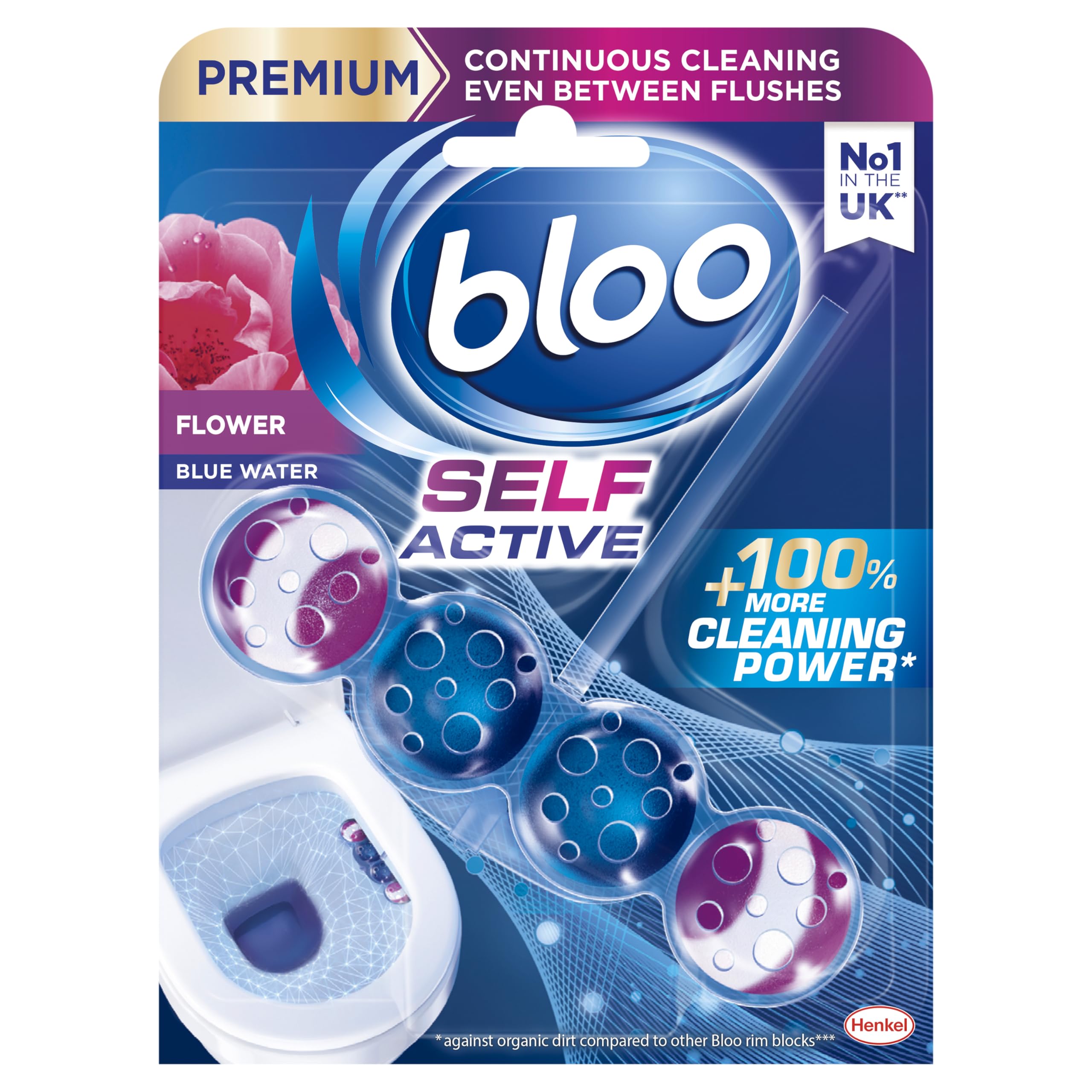 Bloo Self Active Toilet Rim Block Cleaner with Flower Scent | 4-Function Formula | Pack of 1