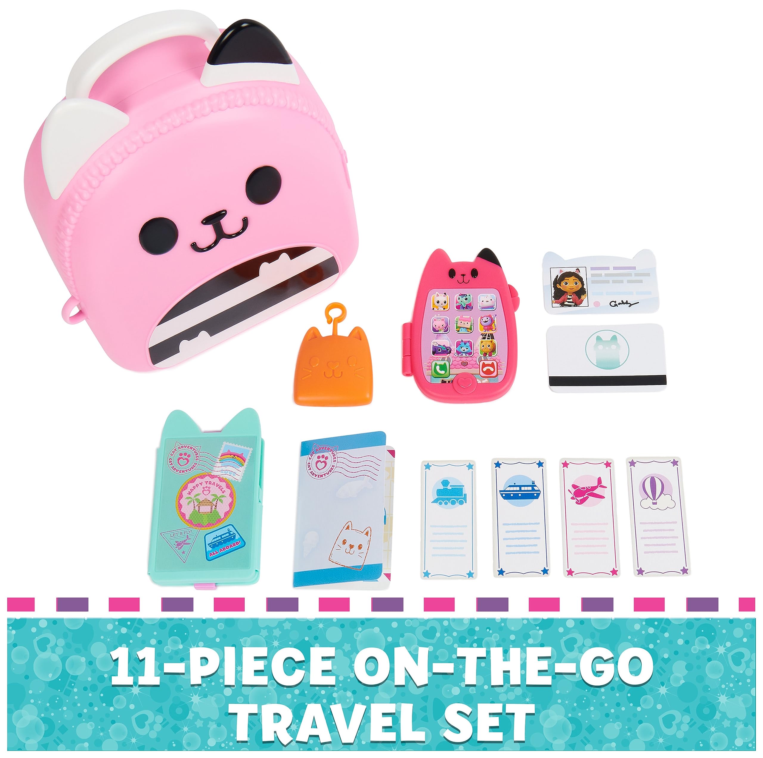 DREAMWORKS GABBY'S DOLLHOUSE Gabby Girl On-The-Go Travel Set - 11 Pieces | Ages 3+ 4