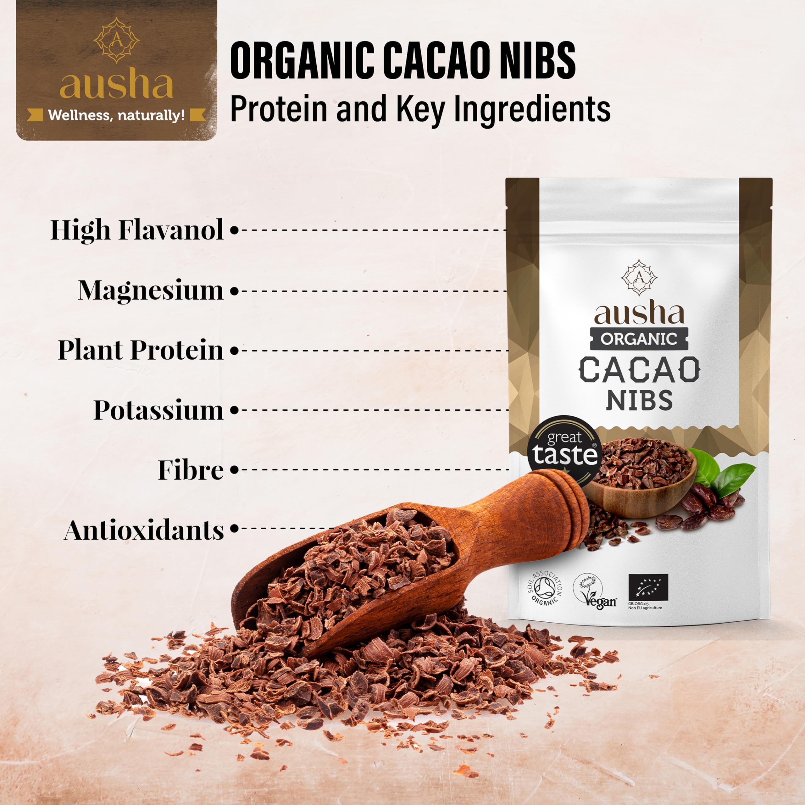 Ausha Organic Raw Cacao Nibs 200g - 1* Great Taste Award 2024 - Soil Association Certified 5