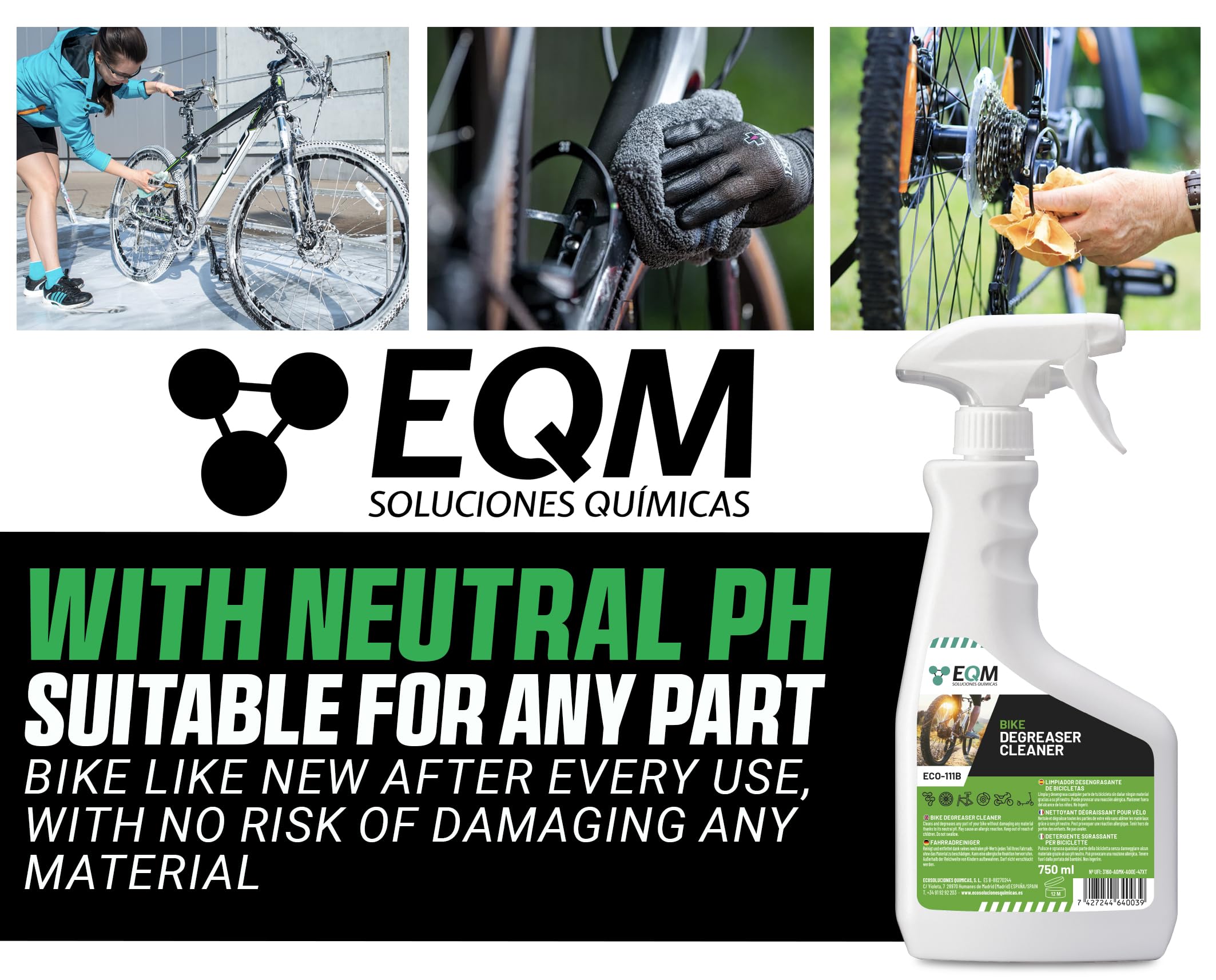 EQM SOLUCIONES QUIMICAS ECO-111B Bike Degreaser Cleaner - Neutral pH | 750 ML | Unscented 3