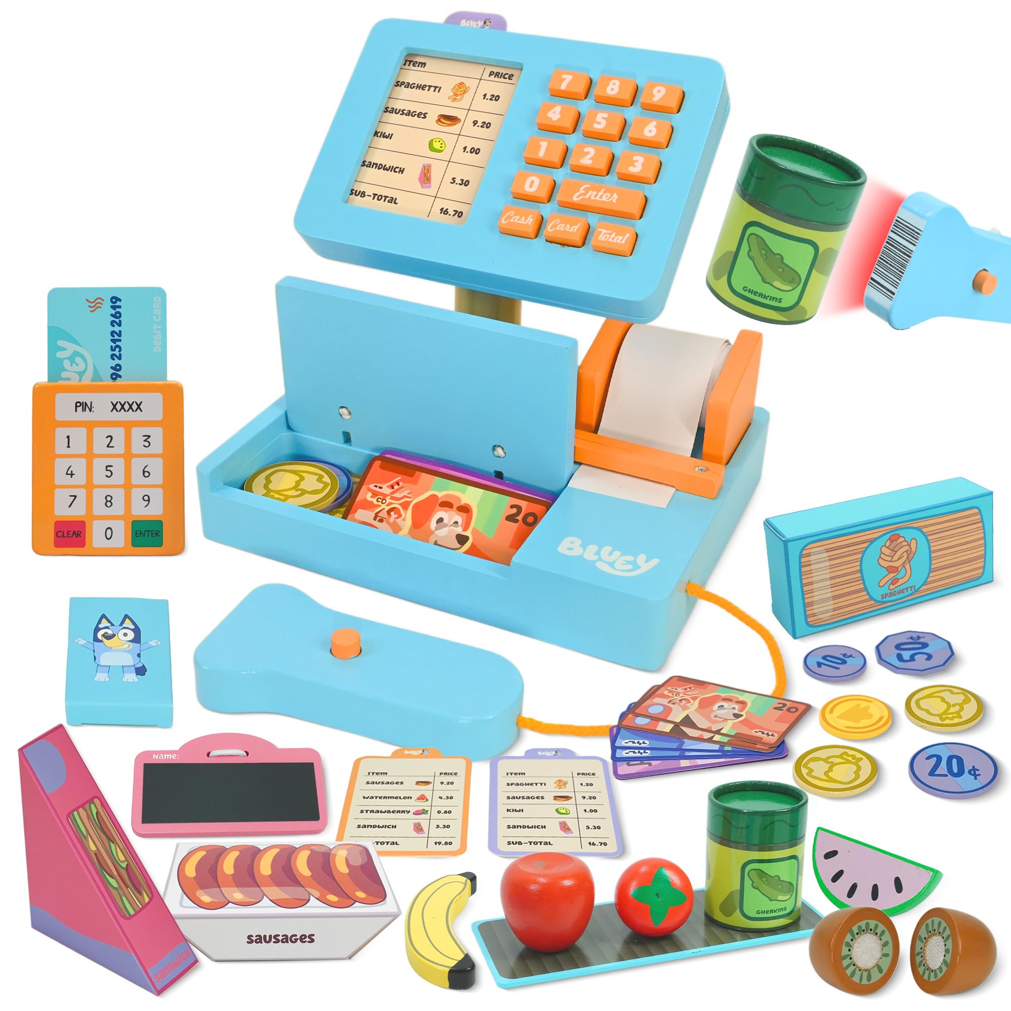 Bluey Cash Register - 32-Piece Pretend Play Checkout Toy with Sounds & Scanner 9