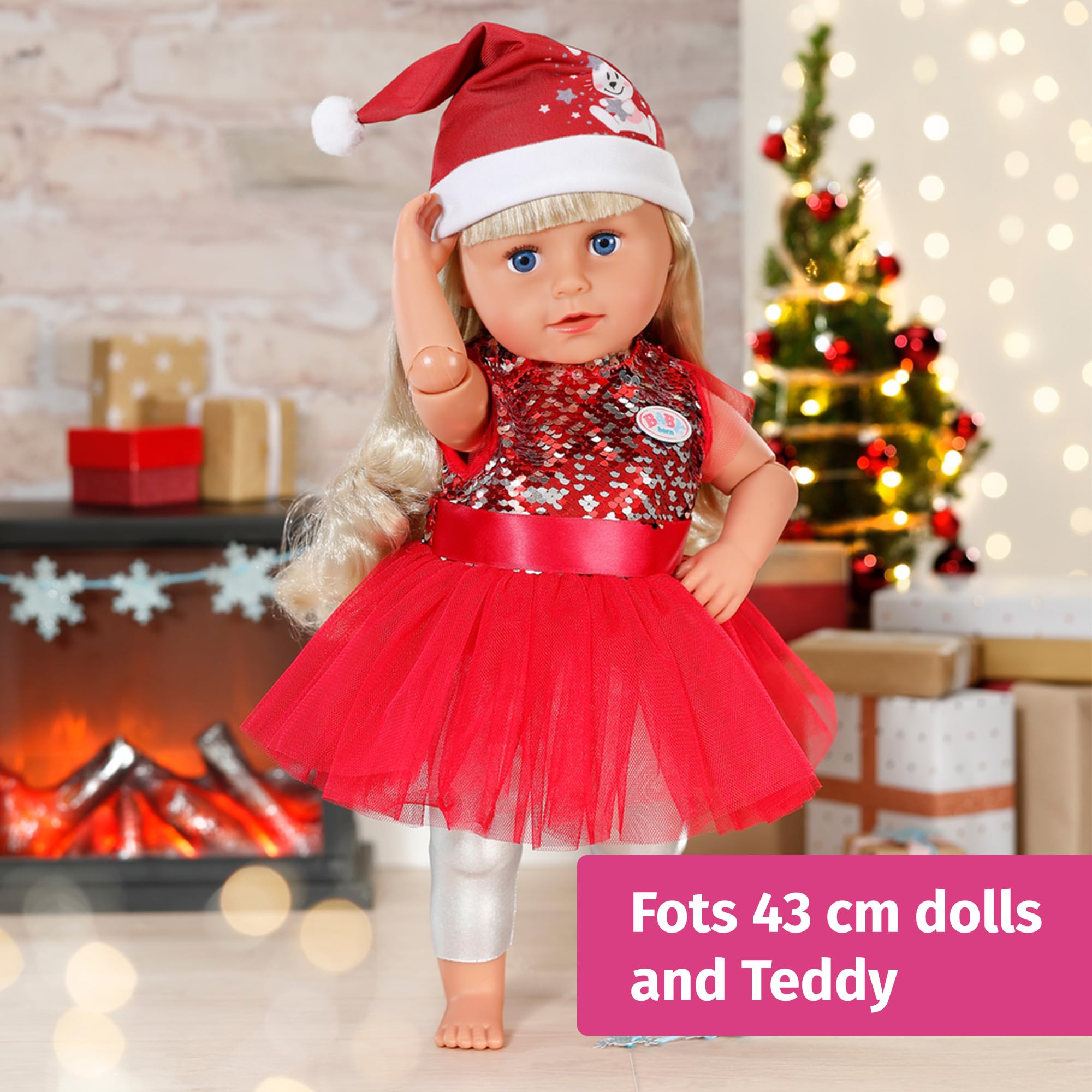 BABY born Christmas Dress - Festive Outfit with Sequins, Leggings & Hat for 43cm Dolls 6