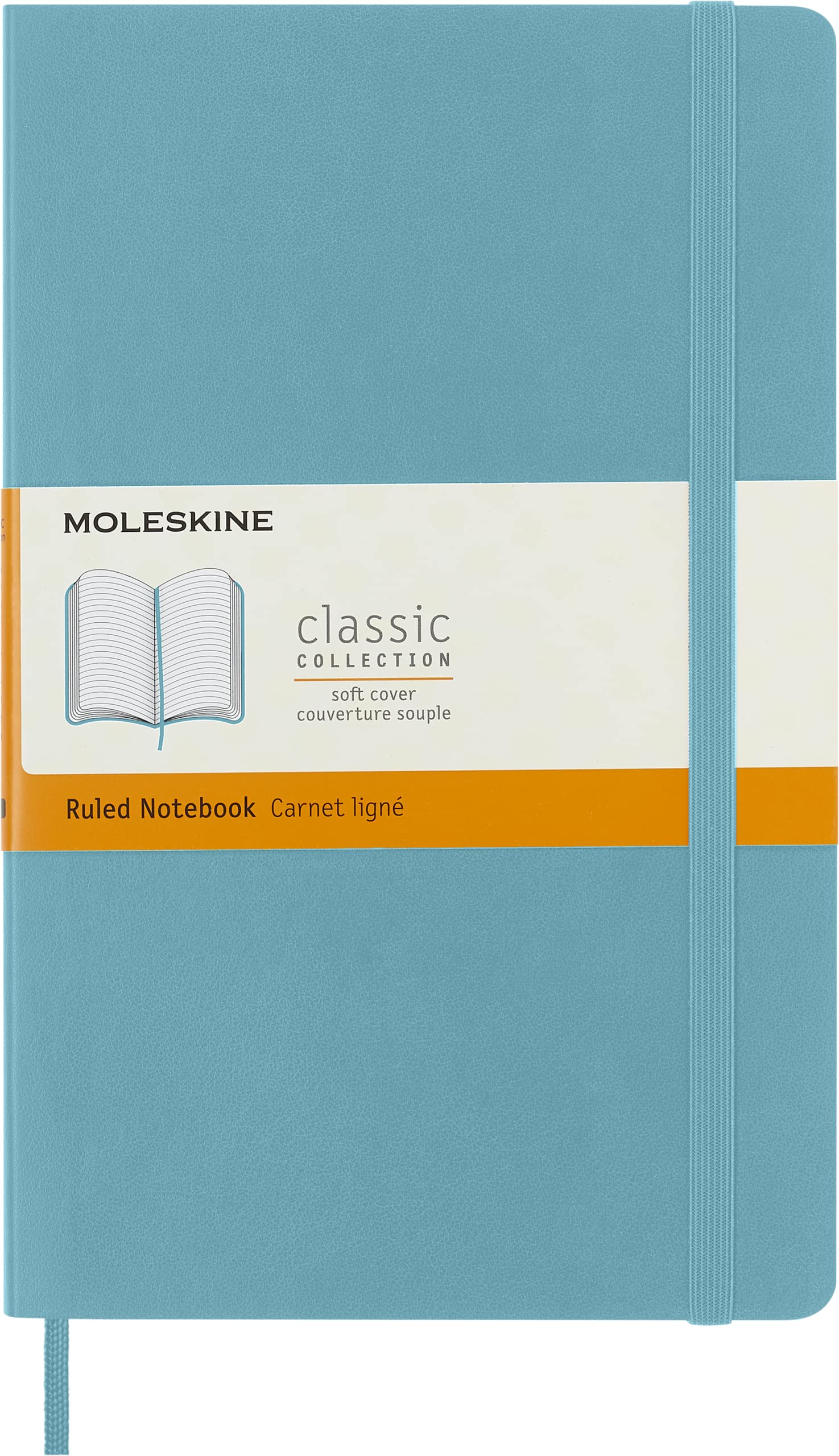 Moleskine Classic Ruled Paper Notebook - Soft Cover and Elastic Closure Journal - Color Reef Blue - Large 13 x 21 A5 - 192 Pages 1