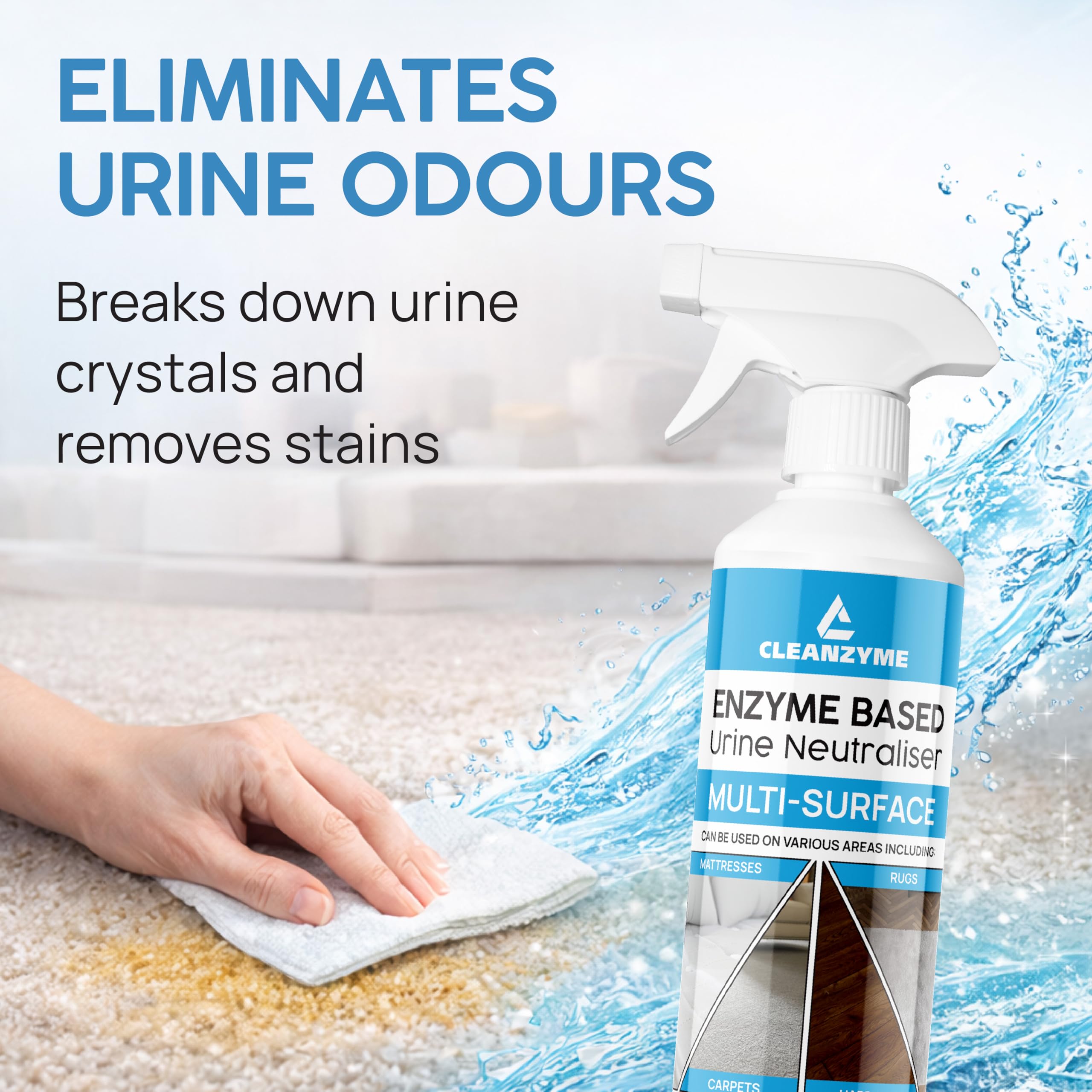 Cleanzyme Urine Odour Neutraliser - Enzyme Formula for Spots & Stains | 500ml