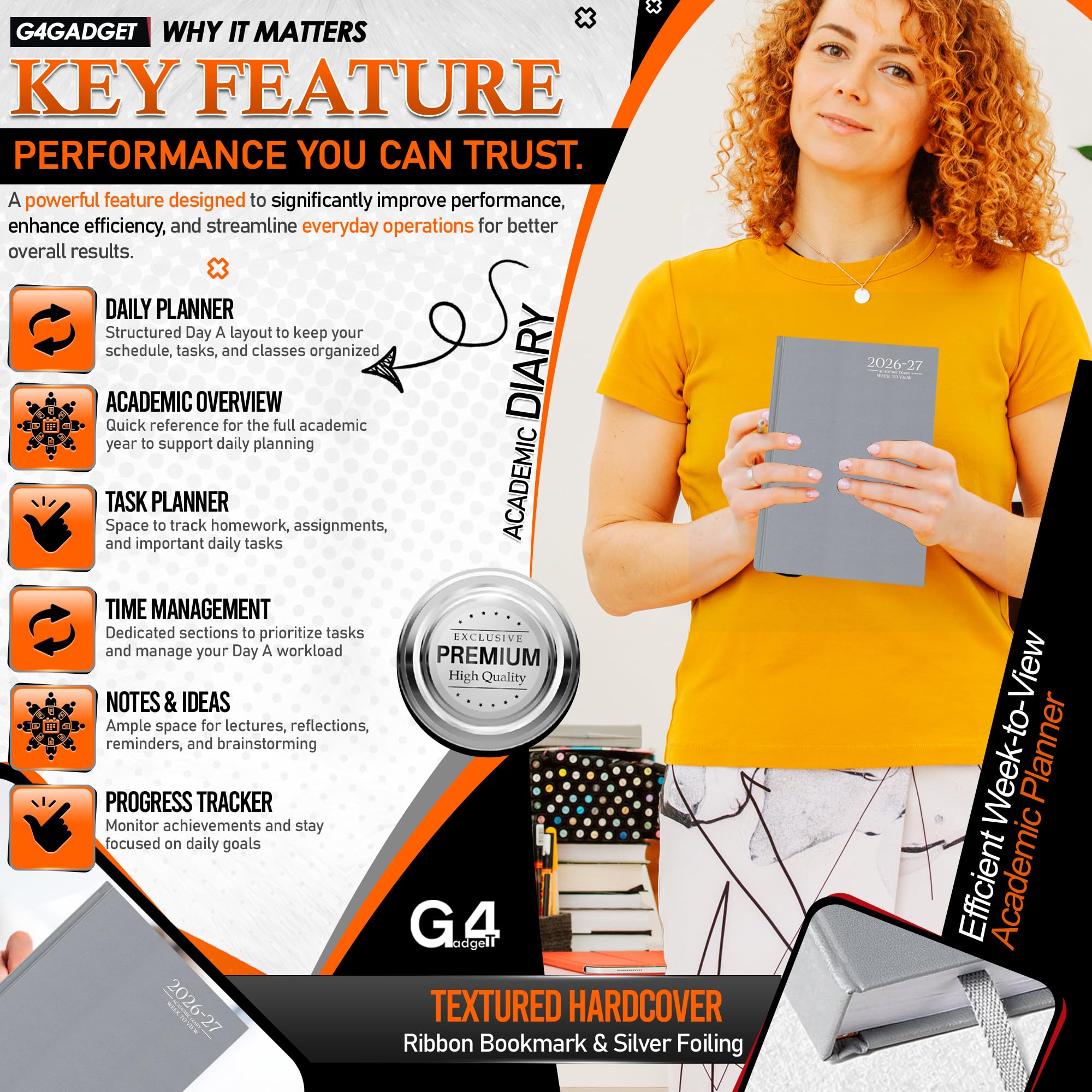 G4GADGET 2026-2027 Academic Diary - A4 Week To View | Grey Hardback | August 2026 - July 2027 4