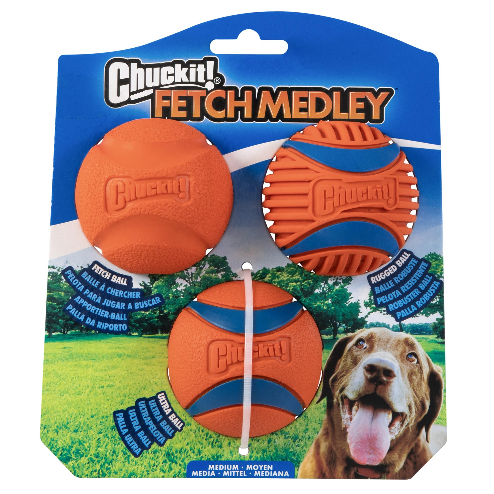 Chuckit! Fetch Medley Gen 3 Medium Dog Balls - Durable Rubber, Lightweight, Multi-Color Pack of 3 1