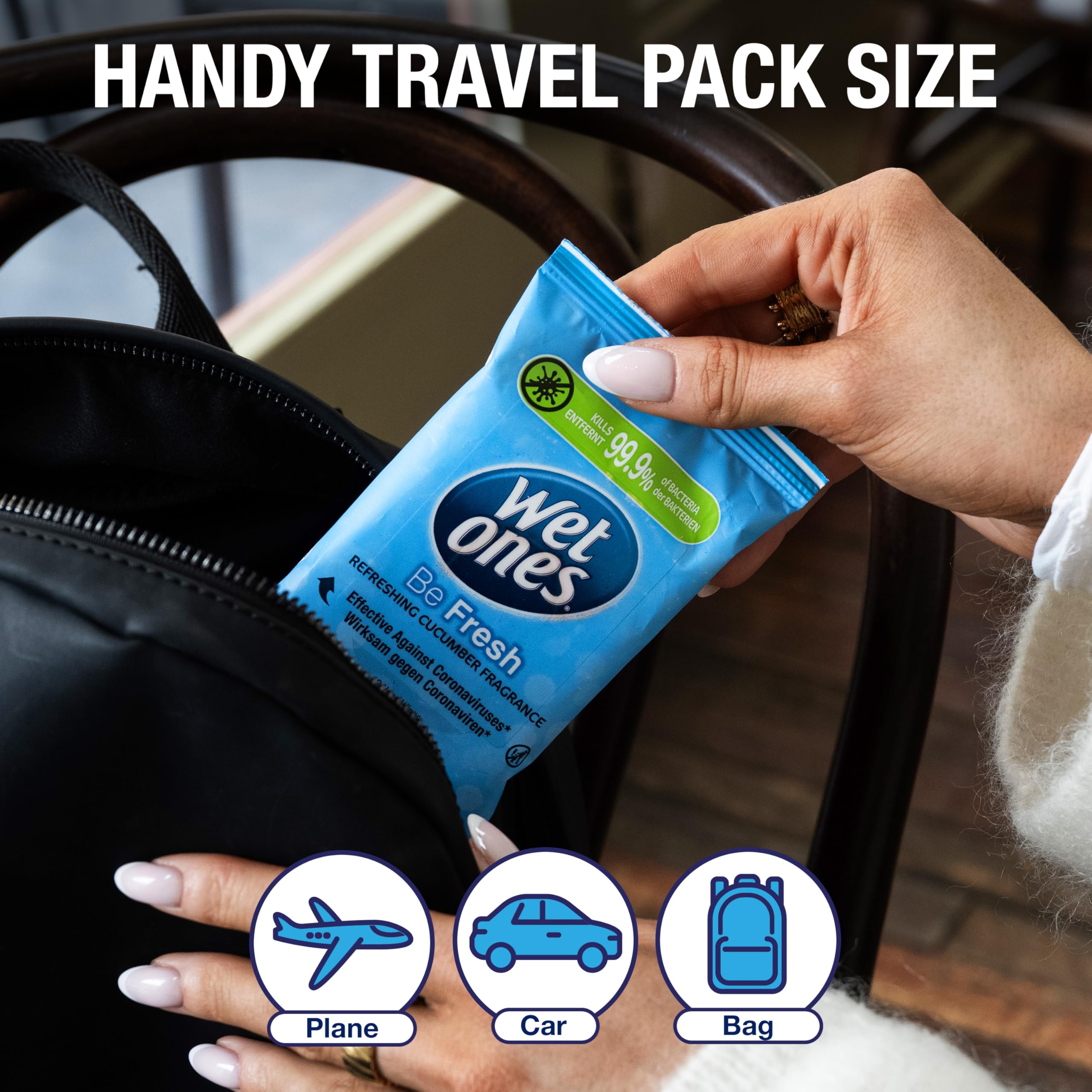 Wet Ones - Be Fresh Antibacterial Pocket Hand Wipes - Plastic Free, Biodegradable - 12 Packs x 12 Wipes (144 Total) 3