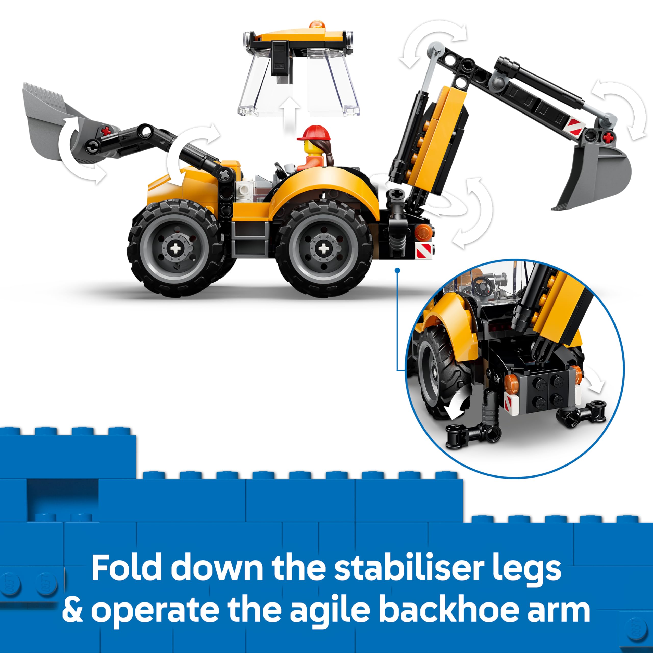LEGO City Yellow Backhoe Loader Construction Vehicle Set 60480 for Ages 7+ 5
